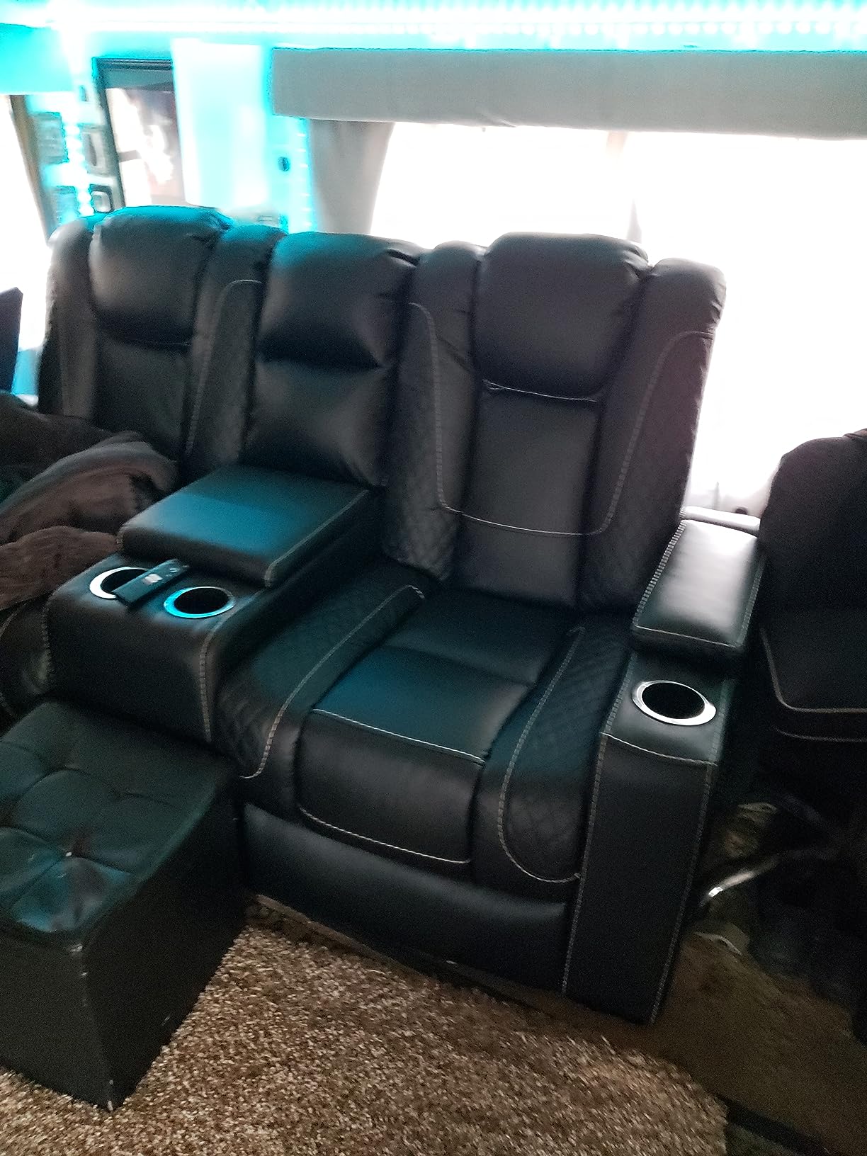 CANMOV Electric Power Recliner Chair, Black Faux Leather Dual Motor | Adjustable headrest, hidden arm storage, cup holders, USB ports & ambient lighting, Ideal for home theater customer photo 1
