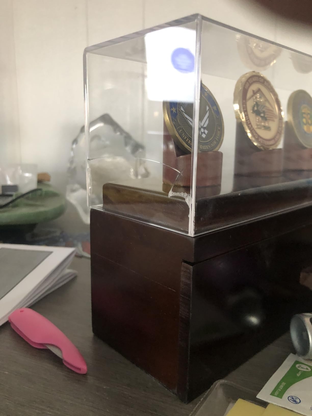 Challenge Coin Display Case, Military Coin Collection Holder with Wooden Coin Box, Drawers, and Clear Acrylic Lid - Gifts for Coins Collectors (4 Pillars) customer photo 1