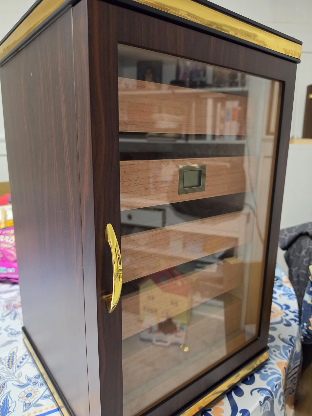 300-Count Walnut Cigar Humidor Cabinet with Digital Hygrometer | Walnut finish, cedar drawers, digital hygrometer, humidifiers and humidity packs, large storage for up to 300 cigars customer photo 1