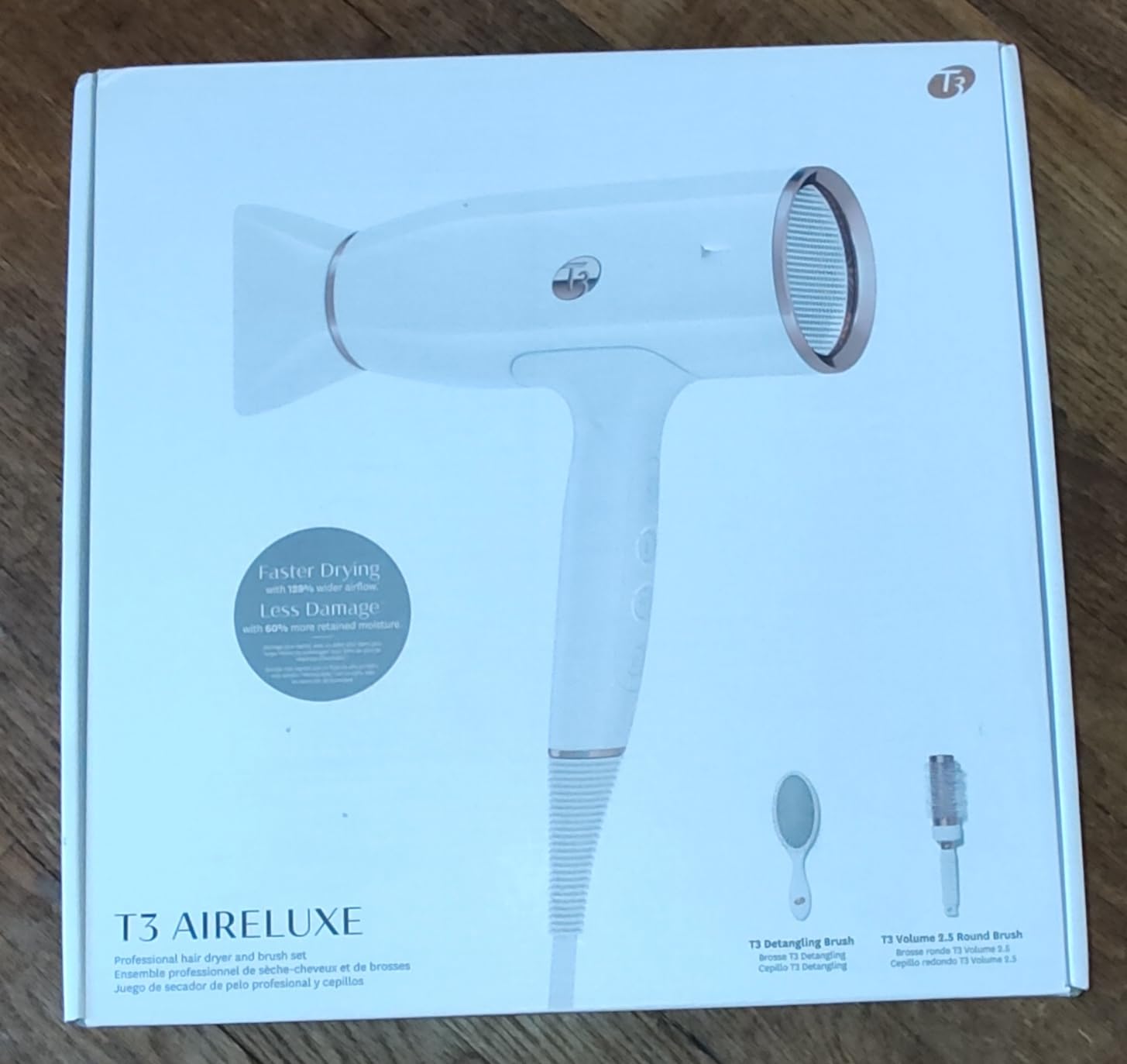 T3 AireLuxe Ionic Hair Dryer and Styling Set, Professional Blow Dryer for Frizz-Free Fast Drying, 5 Heat & 3 Speed Settings, Cool Shot, Paddle Brush & 2.5