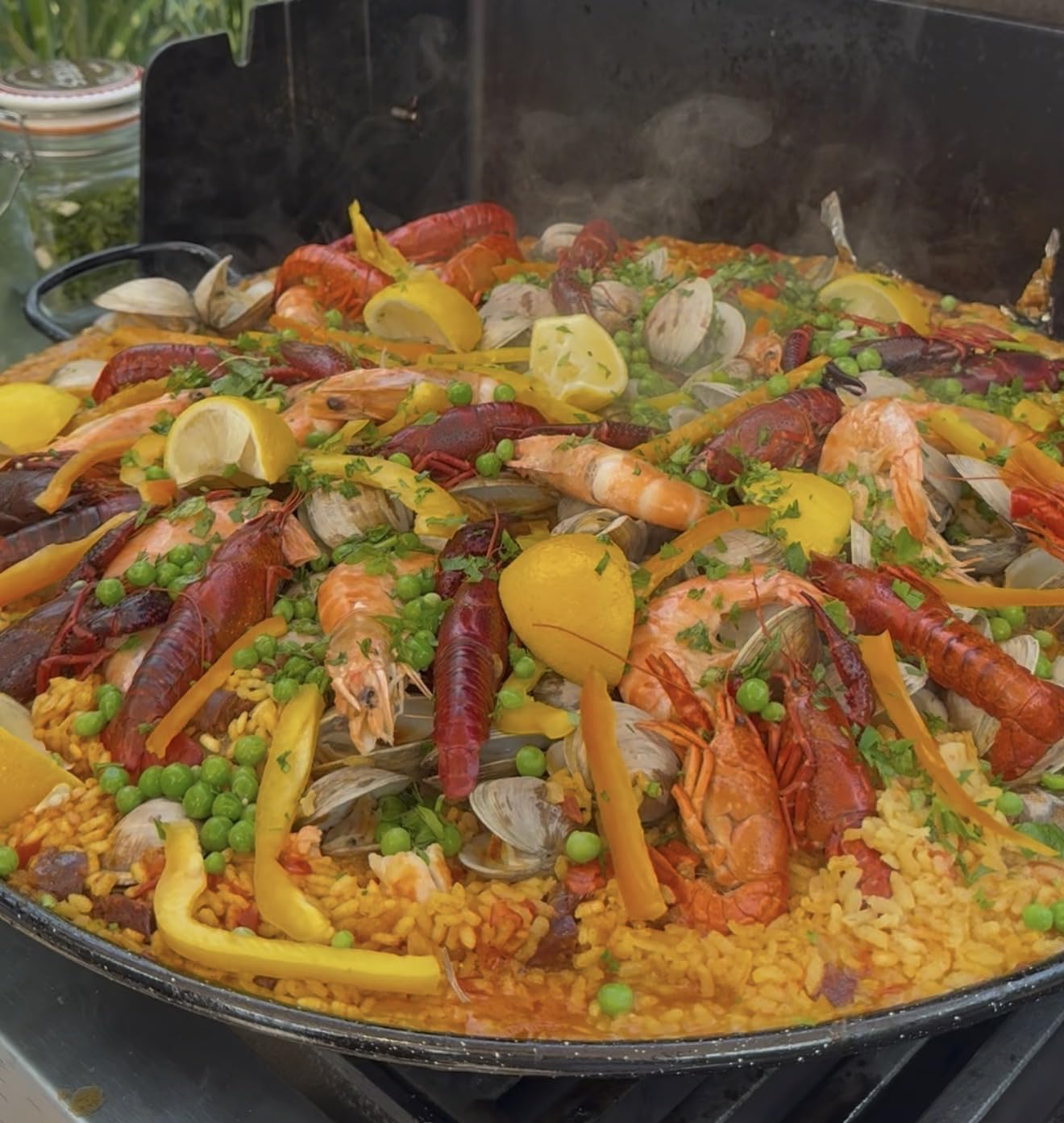 Paelluxe Paella Pan Enameled No-Rust Steel Skillet - 18 Inch, 12 Servings | Outdoor Propane Burner Only - Too Wide for Kitchen Stoves & Ovens. 1.2mm Carbon Steel, Easy-Clean Enamel, Handle Holders customer photo 2