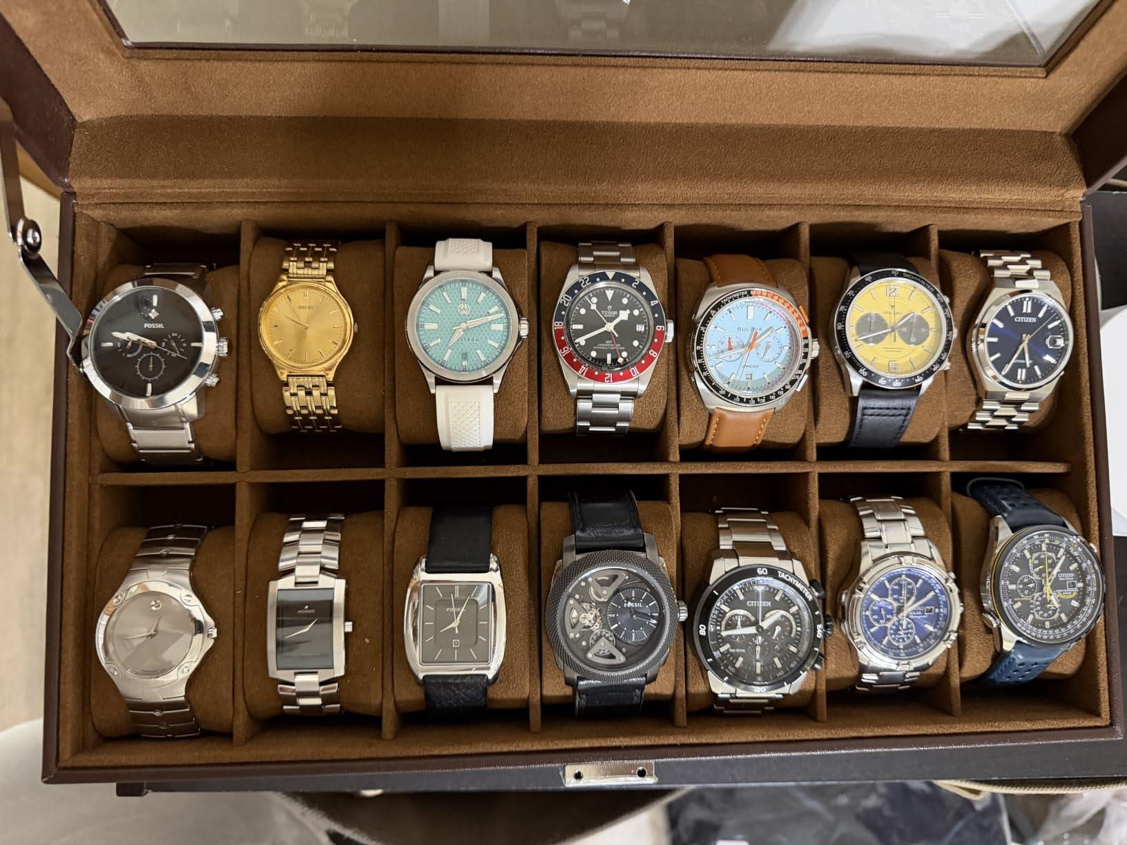 ProCase Watch Box, Fathers Day Gift for Dad, 12 Slot Mens Watch Case With Drawer, 2-Layer Watch Display Case With Glass Lid, Mens Jewelry Box Storage Holder Organizer -12Slot, Espresso customer photo 2
