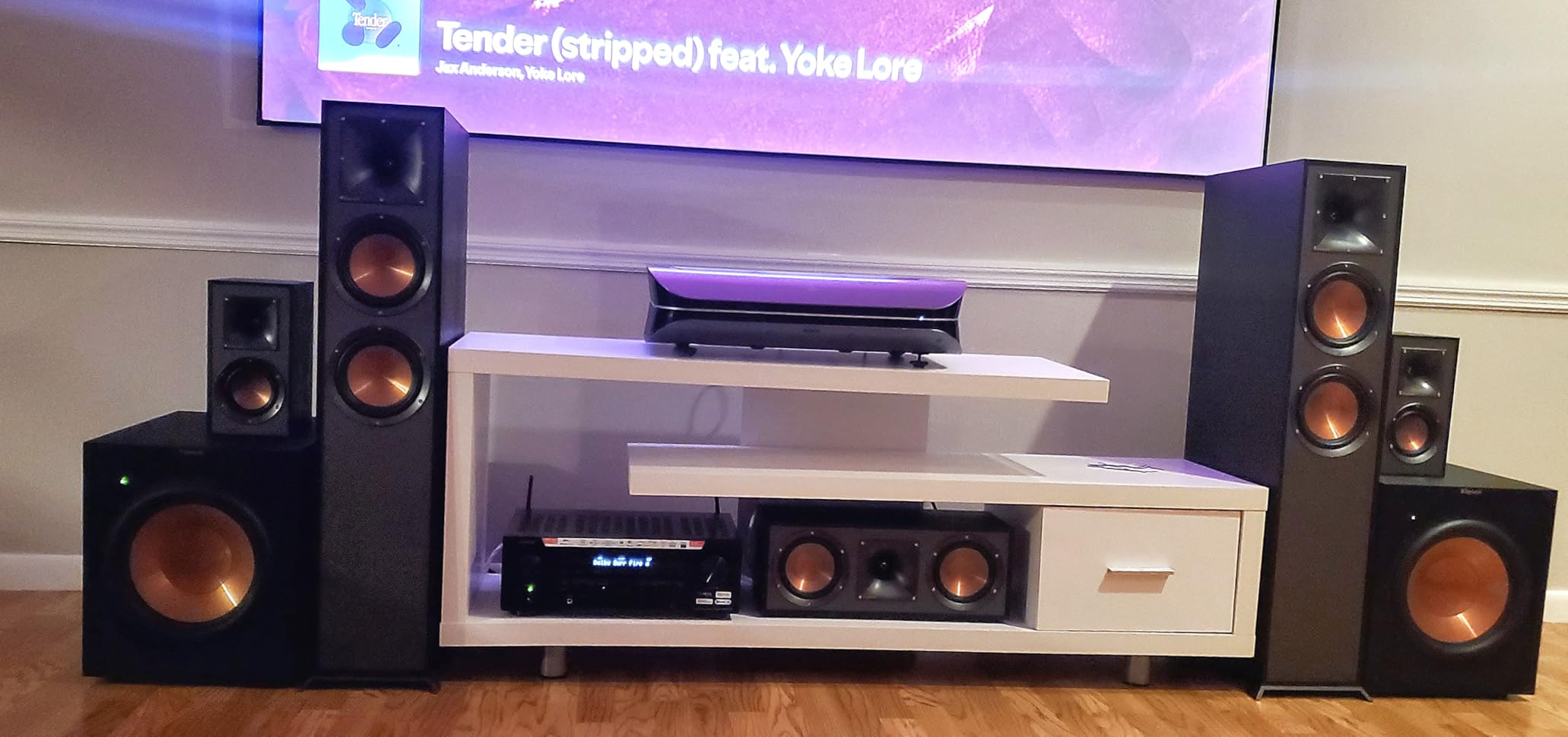 Klipsch Reference 5.2 Home Theater System, Bundle 2X R-625FA Floorstanding 2X R-12SW Subwoofer, R-52C Center, R-41M Bookshelf Speakers, and Yamaha RX-A2AB 7.2-Channel AV Receiver customer photo 1
