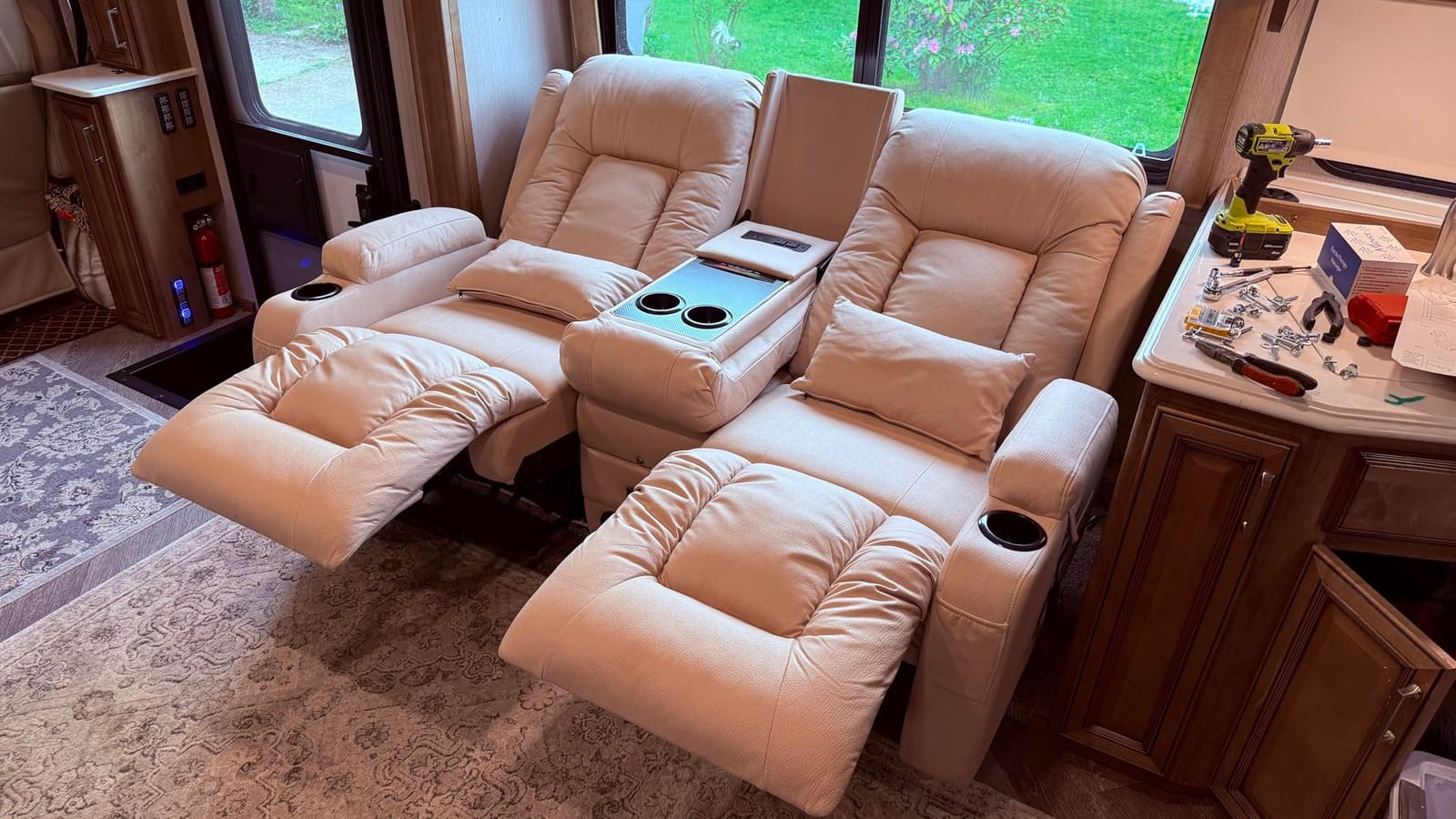 URRED Power Loveseat Recliner Sofa with Massage and Heat, Black | Wall Hugger Reclining Loveseat with Console, RV Couch Home Theater Seating with LED Lights for Living Room, Faux Leather customer photo 1