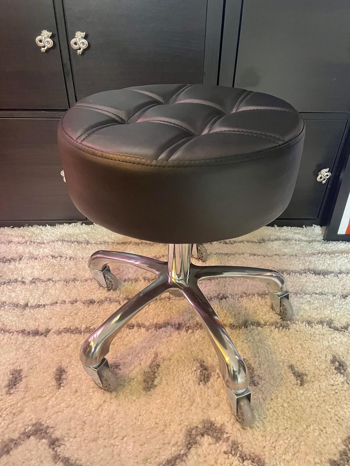 Ainilaily Rolling Stool with Wheels Adjustable Height, Roller Stool for Massage Medical Tattoo Spa Heavy Duty Swivel Desk (Super Thick Cushion, Black) customer photo 1