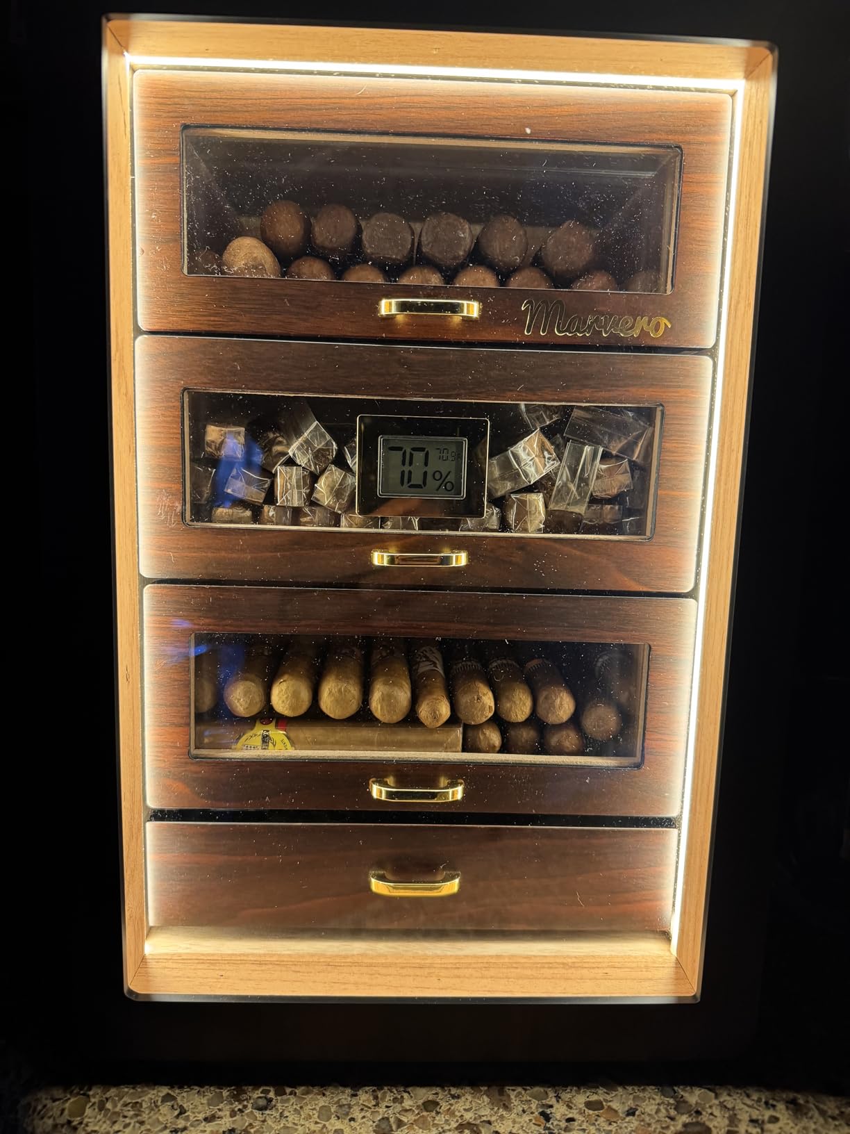 200-Count Ebony Cigar Humidor Cabinet with Digital Hygrometer, LED | Ebony finish, 4 cedar drawers, triple-sided light, digital hygrometer, humidifier and humidity packs included, Gift for Men customer photo 2