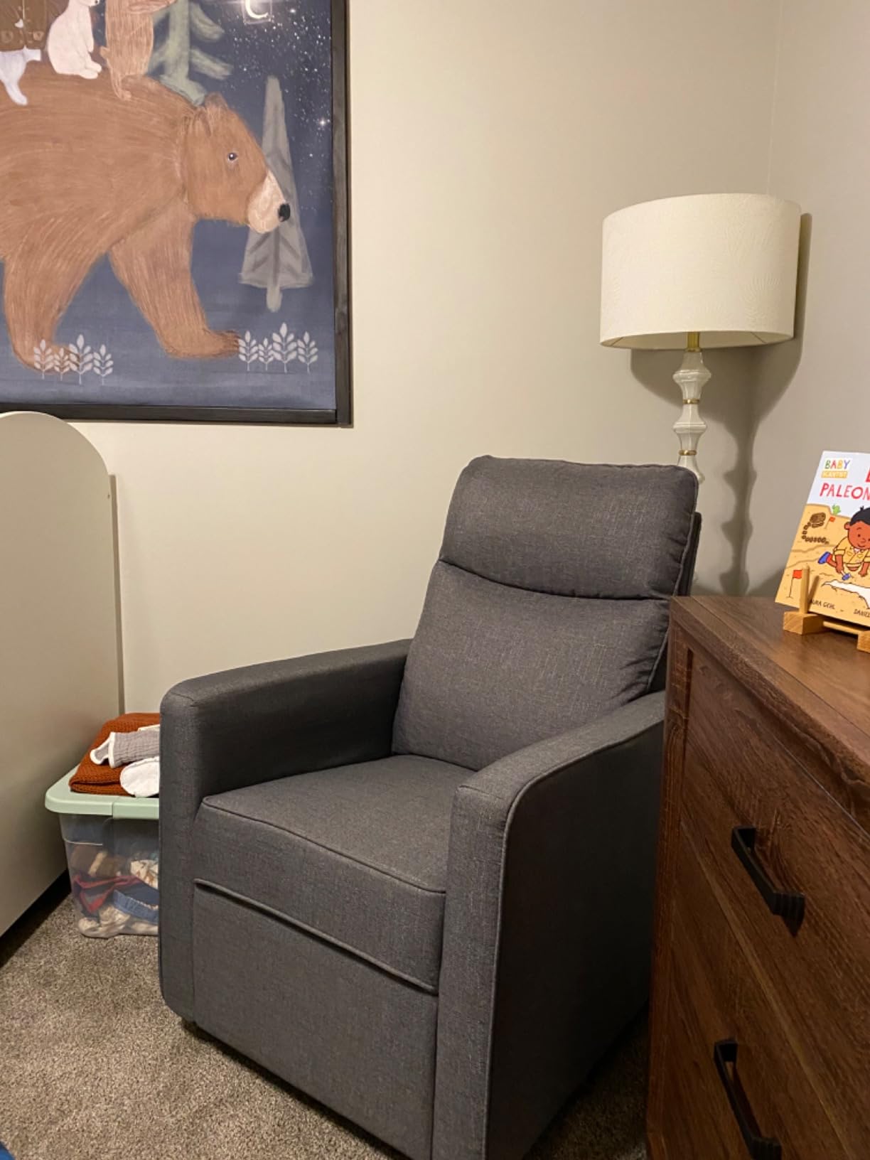 Davinci Gabby Glider Recliner Nursery Chair w/ 360° Swivel - Beach | High Pillowback Glider Rocking Chair - GREENGUARD Gold & FSC Certified - Comfy Swivel Recliner for Living Room & Nursery customer photo 2