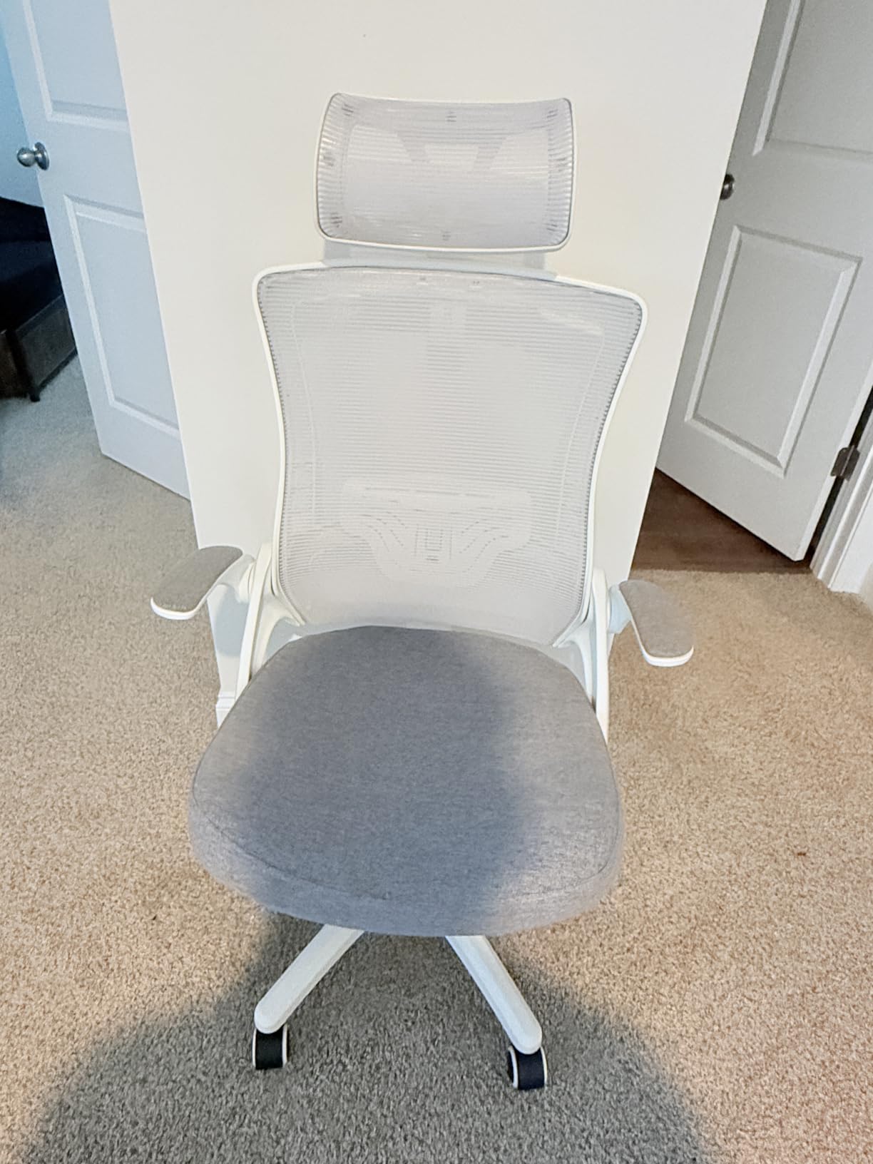 NEO CHAIR Office Desk Chair with Ergonomic High Back Mesh Headrest, Beige | Adjustable Headrest and Lumbar Support with Flip-Up Armrests Designed for Extended Sitting Comfort While Saving Space customer photo 1