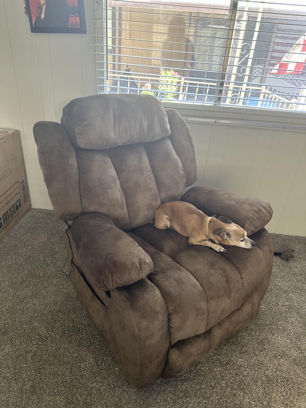 INZOY Oversized Rocker Recliner with Heat and Vibration, Manual Swivel Rocking Chair with Vibrating Massage, Comfy Padded Overstuffed Soft Fabric Heated Recliner, Brown customer photo 2
