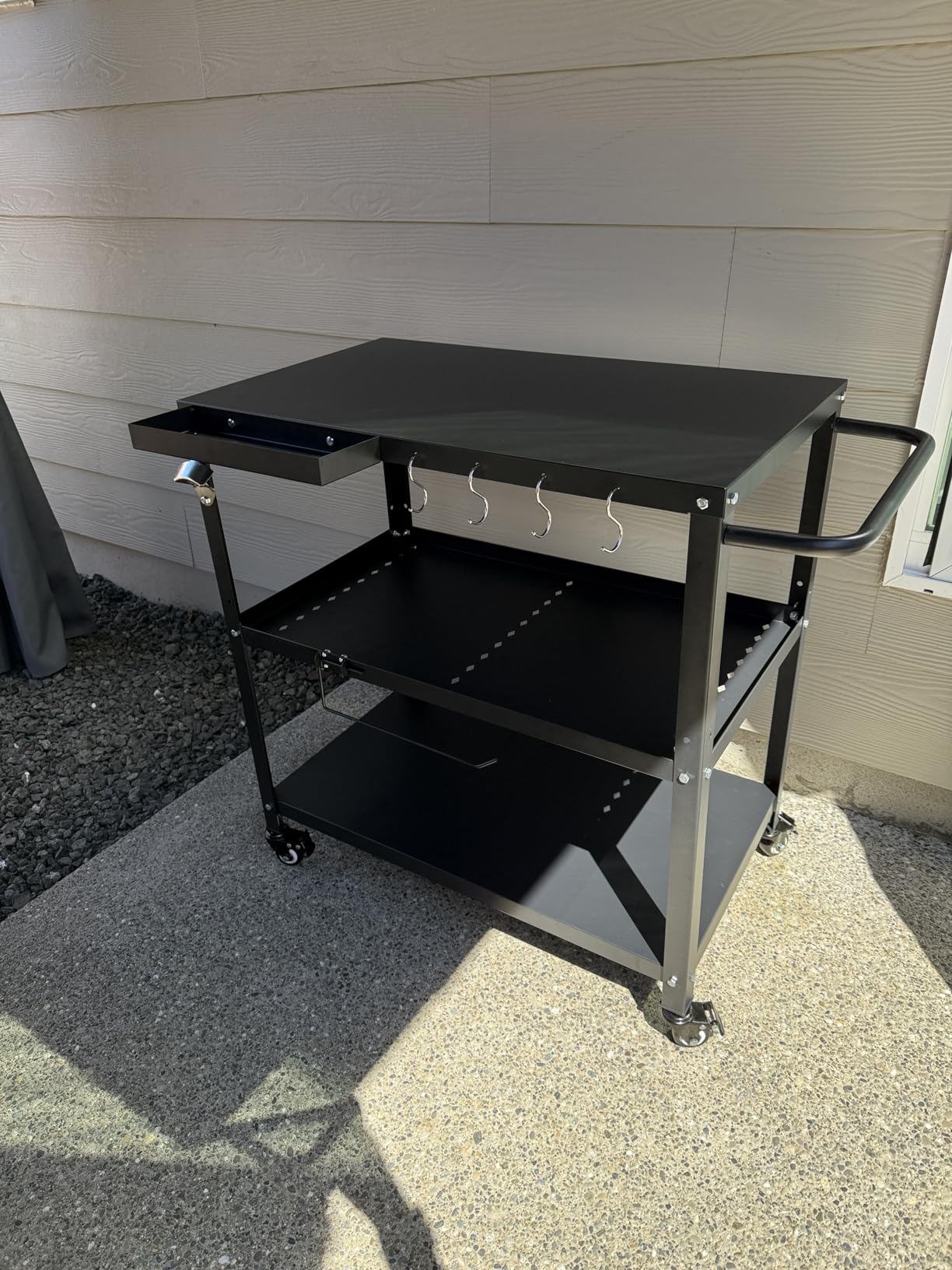 Outdoor Grill Cart Table, Pizza Oven Stand with Casters, Black | Multifunctional Grill Table for Pizza Oven & Griddle, 4 Lockable Wheels, Side Handles & Hooks for Indoor/Outdoor Use customer photo 2