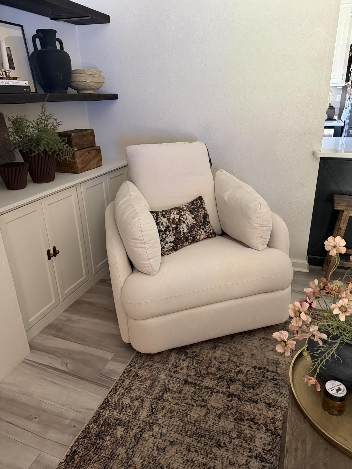 Signature Design by Ashley Modmax Contemporary Swivel Glider Nursery Recliner, Stain-Resistant Next-Gen Nuvella Performance Fabric Rocking Chair for Living Room, Beige, 42