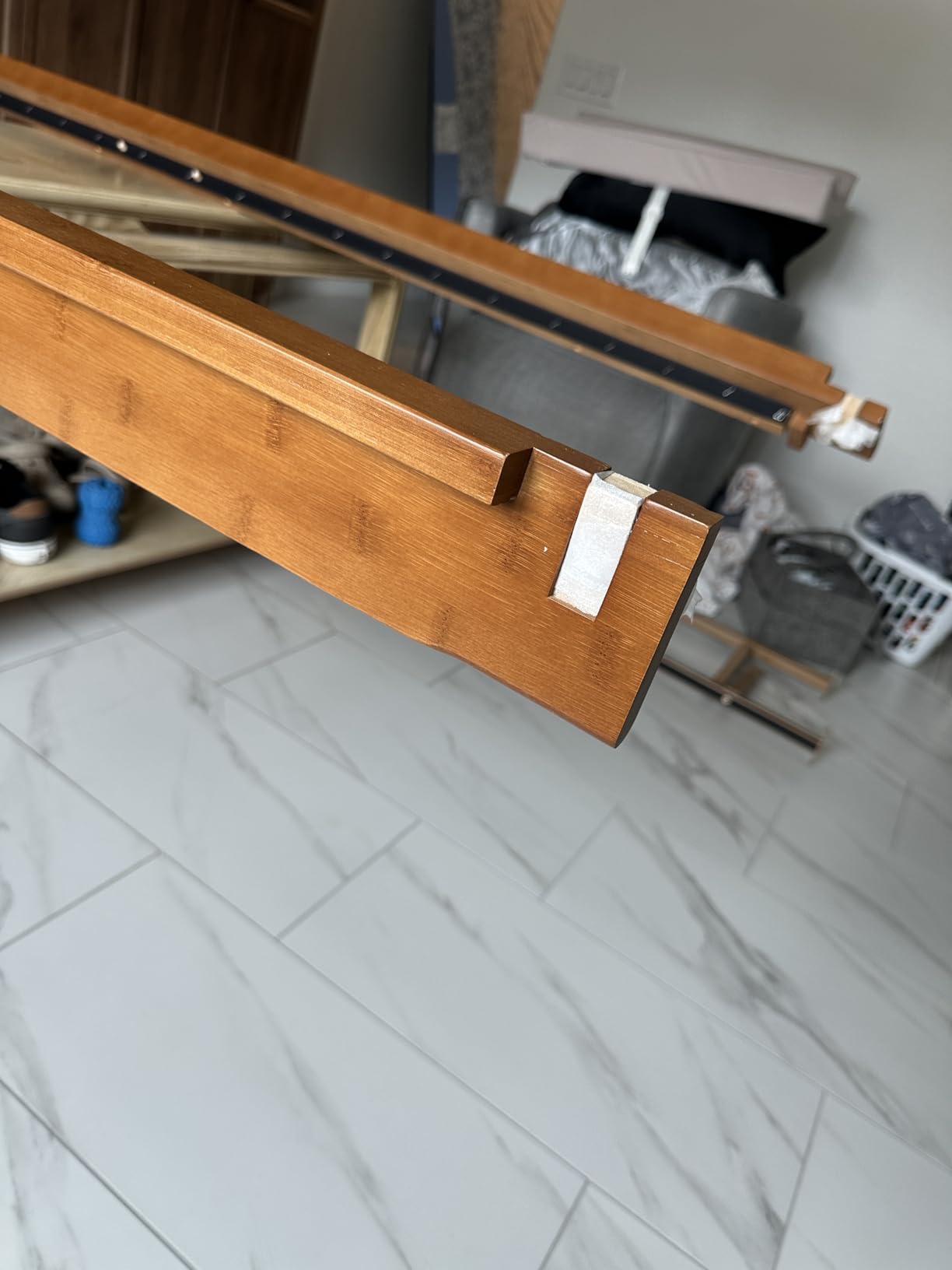 Merax King Size Bamboo Platform Bed Frame with Tall Headboard, Brown | Mid-Century Modern Solid Bedframe King-Size, Wood Slat Support, No Box Spring Needed, Easy Assembly, Noise Free customer photo 1