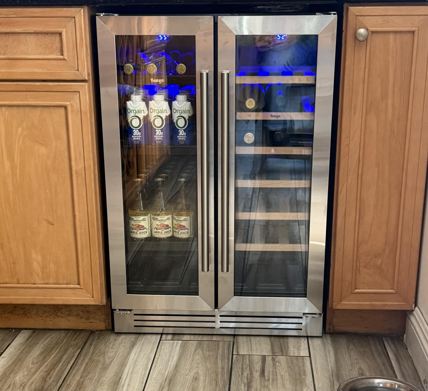 Yeego Wine Fridge Cooler - 15 Inch Dual Zone Wine Fridge Hold 28 Bottles, 40-65°F Wine Refrigerator Glass Door, Built in, Freestanding Under Counter Fridge for Beer Soda Drink Home Bar Office customer photo 2