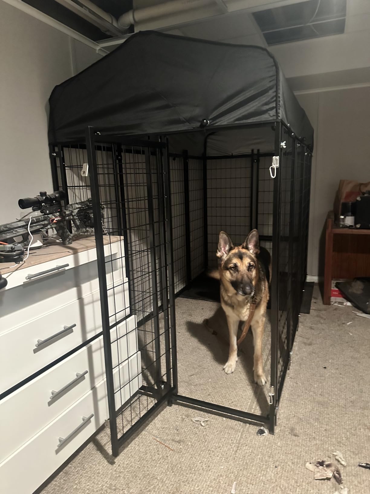 Sino Luban Outdoor Dog Kennel Outside Run with Doggy Door, Swivel Feeder & Roof - 8x4x6FT Large Dog Kennels Pens Outside for Large Dogs Breed - Heavy Duty Cage Yard (Can Connect to Your Dog House) customer photo 2
