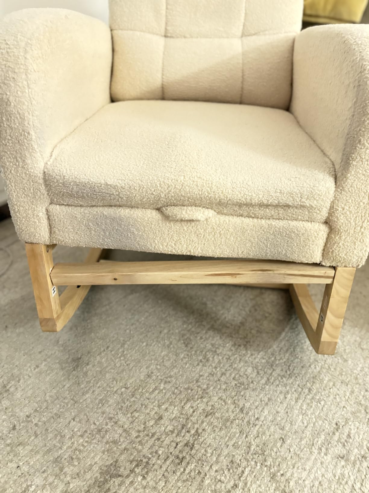 NIOIIKIT Modern Nursery Rocking Chair, Teddy Upholstered Rocking Chair with Footrest, Comfortable Rocker Glider with Side Pocket, Rocker Glider for Living Room, Bedroom, Nursing Room (Beige) customer photo 2