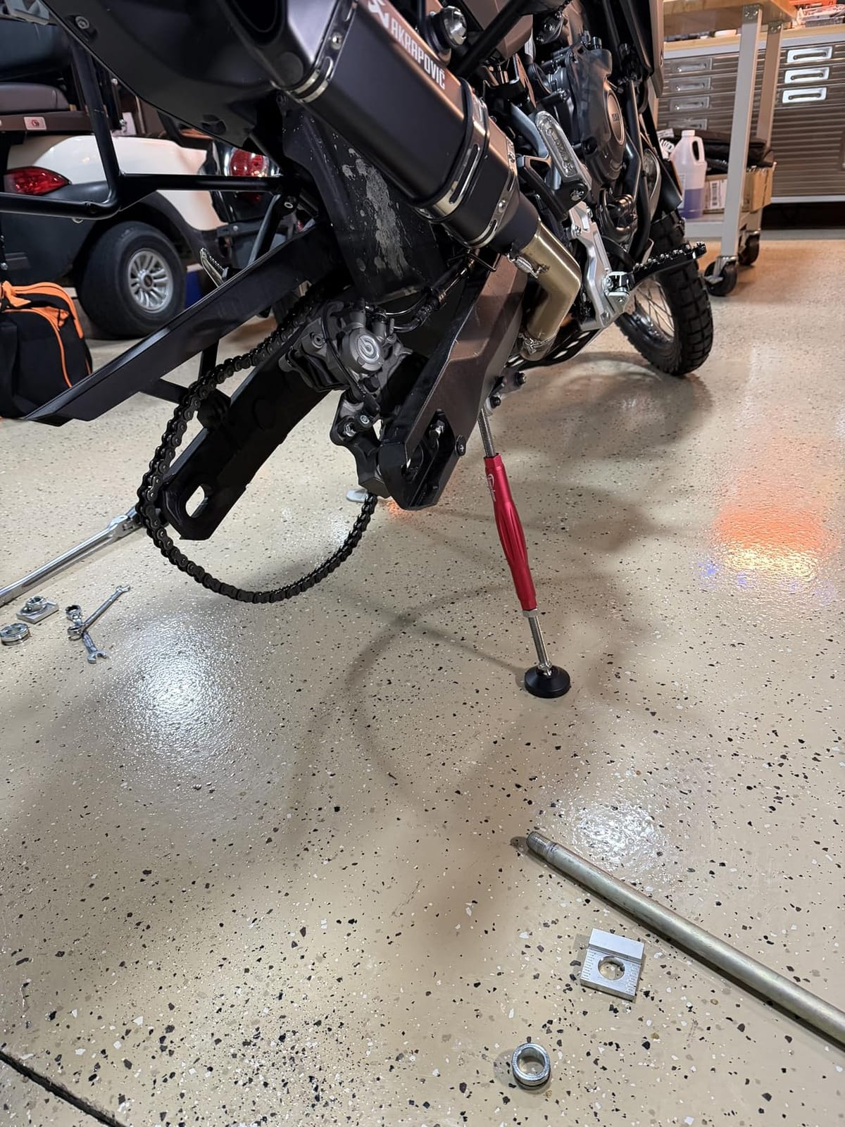 KAEDEAR Motorcycle Maintenance Stand with Brake Holder, Aluminum, Easy Wheel Rotation, Ergonomic, For Chain Cleaning, Lubrication and Service customer photo 2