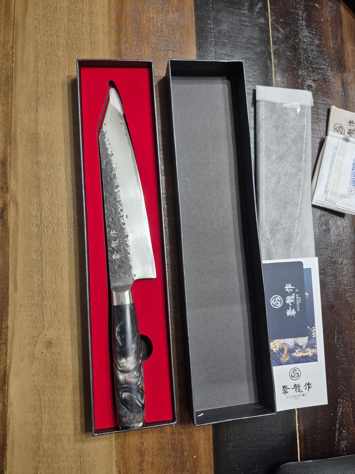 8'' Japanese Chef Knife, Razor Sharp Hand-Forged Damascus VG10 Steel Core | Kurouchi Forged Finish, 67-Layer Damascus Cladding, For Professional & Home Chefs, Leather Sheath Included, Premium Gift Box customer photo 2