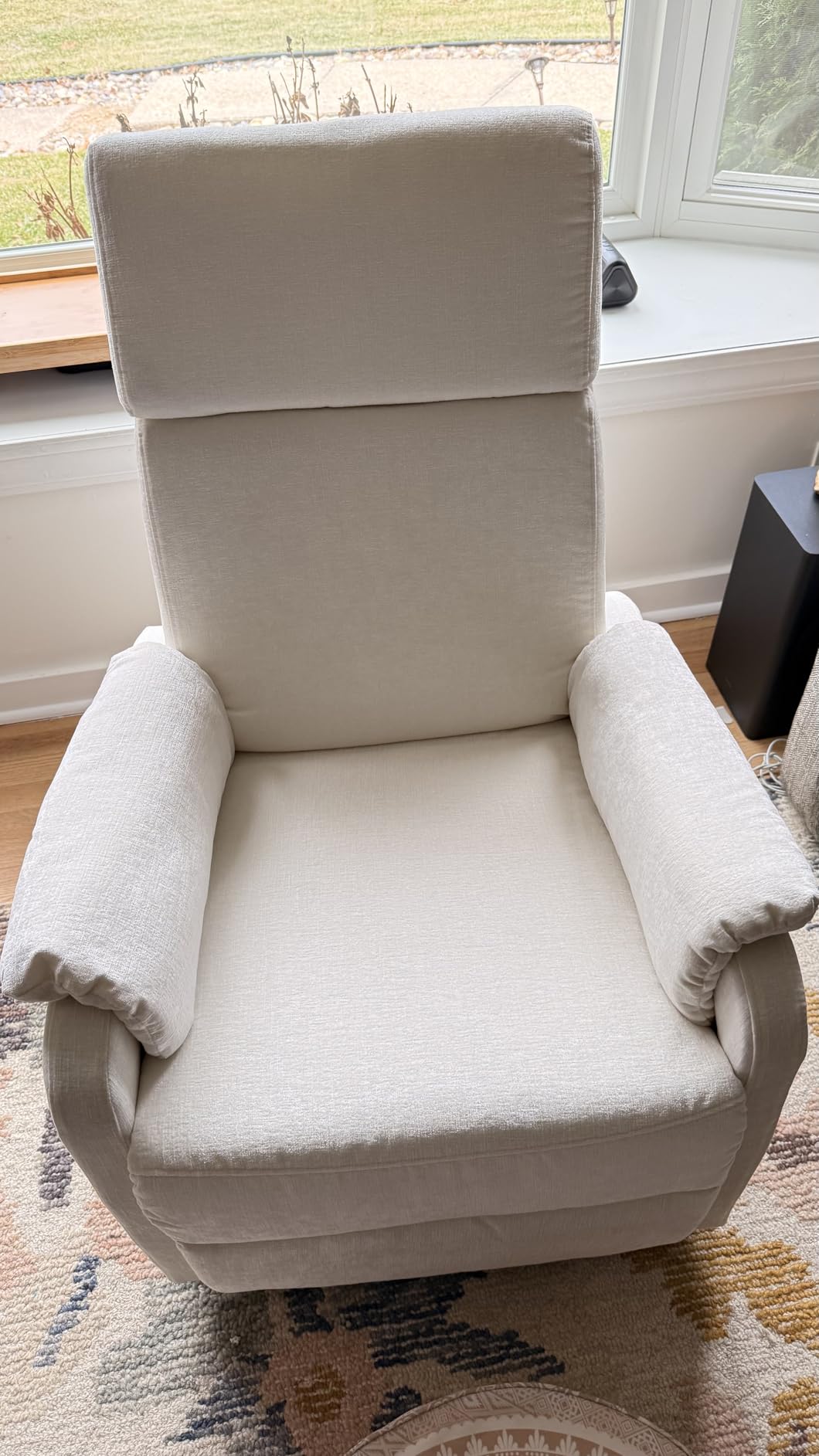 Korser Recliner Chair, Swivel Rocking Recliner Chair for Adults, Glider Rocking Chair, Small Nursery Chair Recliner for Living Room, Reclining Chair with Modern-Designed Armrests, Chenille, Beige customer photo 2