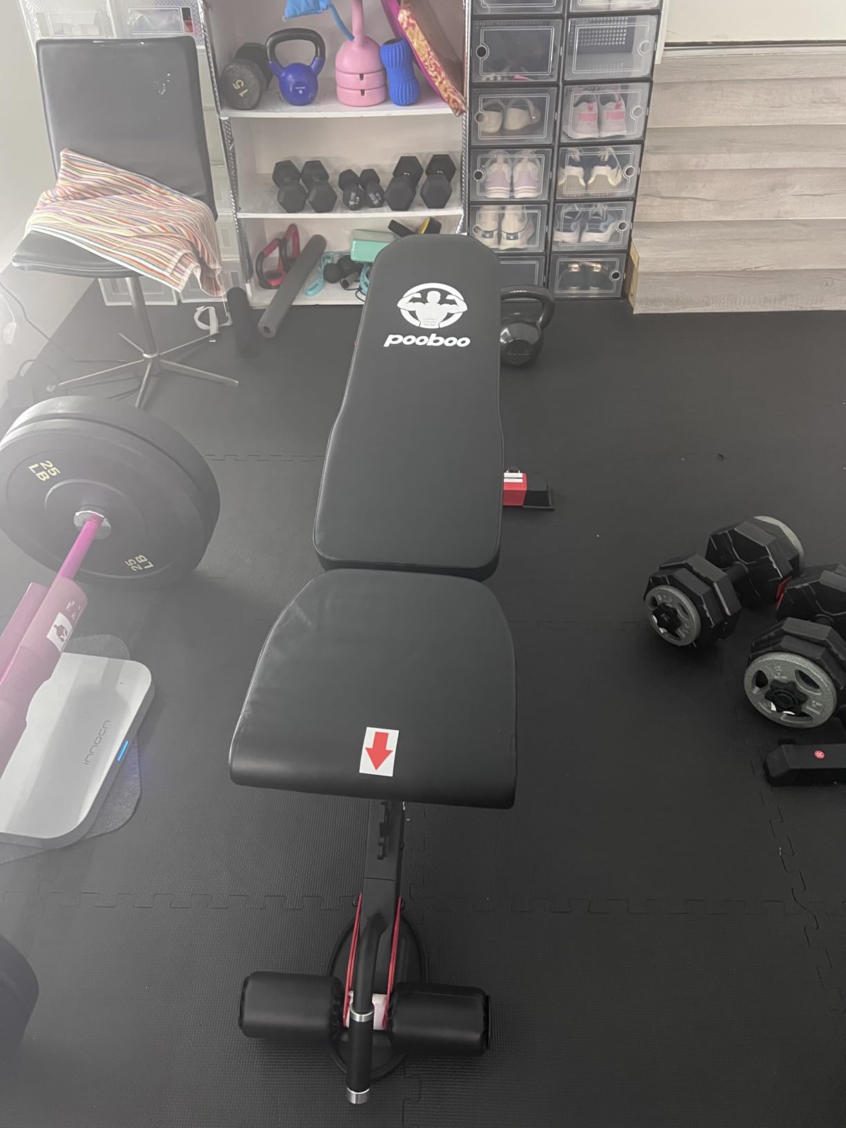 pooboo Adjustable Weight Bench, 1500 LBS FID Bench for Home | Commercial-grade steel, flat/incline/decline FID, 8-position back, 3-position seat, 96% pre-assembled for full-body workouts customer photo 1