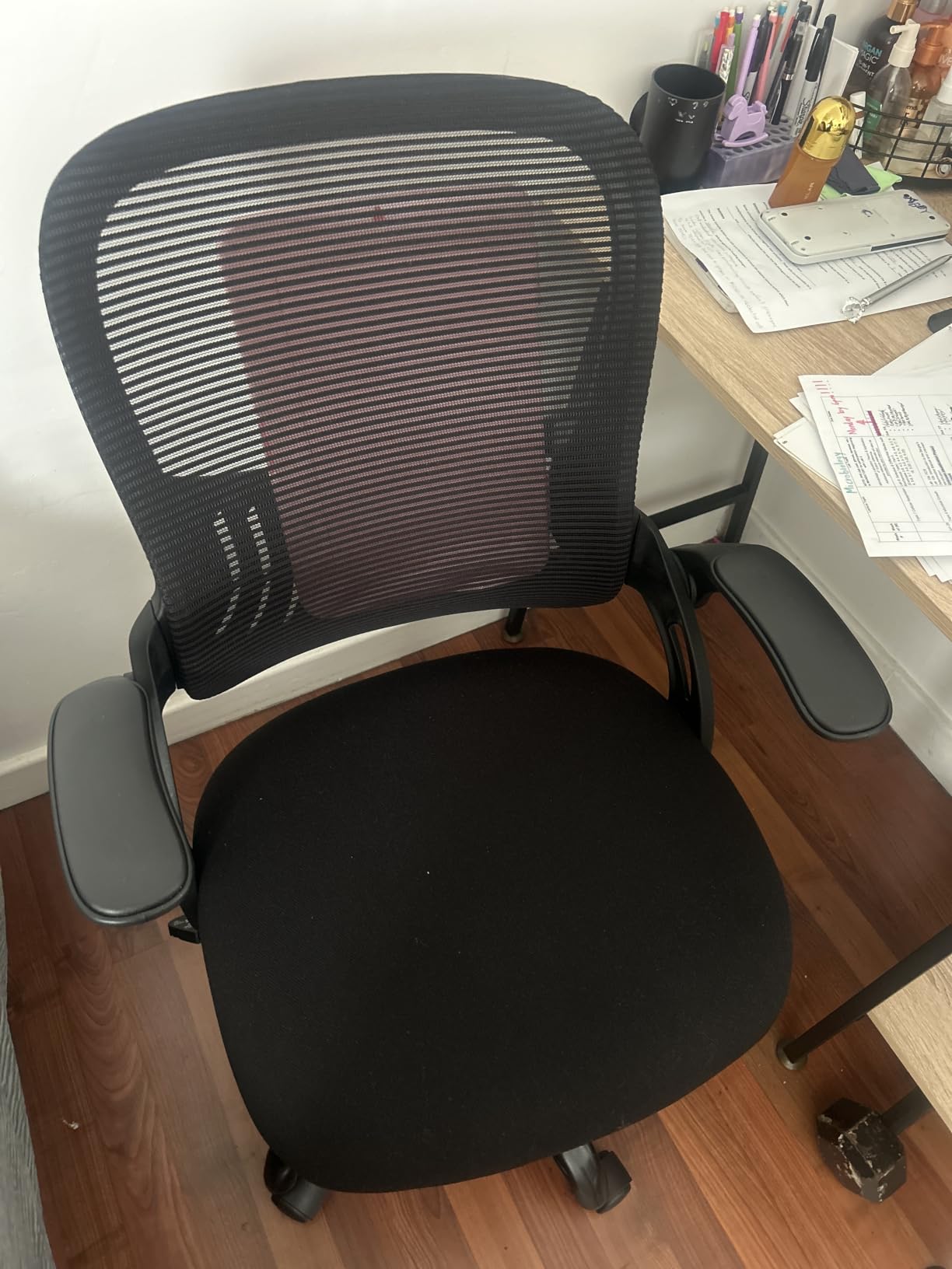 Sweetcrispy Ergonomic Home Office Chair, Computer Desk Chair | Comfy Lumbar Support, Mid-Back Mesh, 360° Swivel, Flip-up Arms Rolling Work, Student Study, Pink customer photo 1