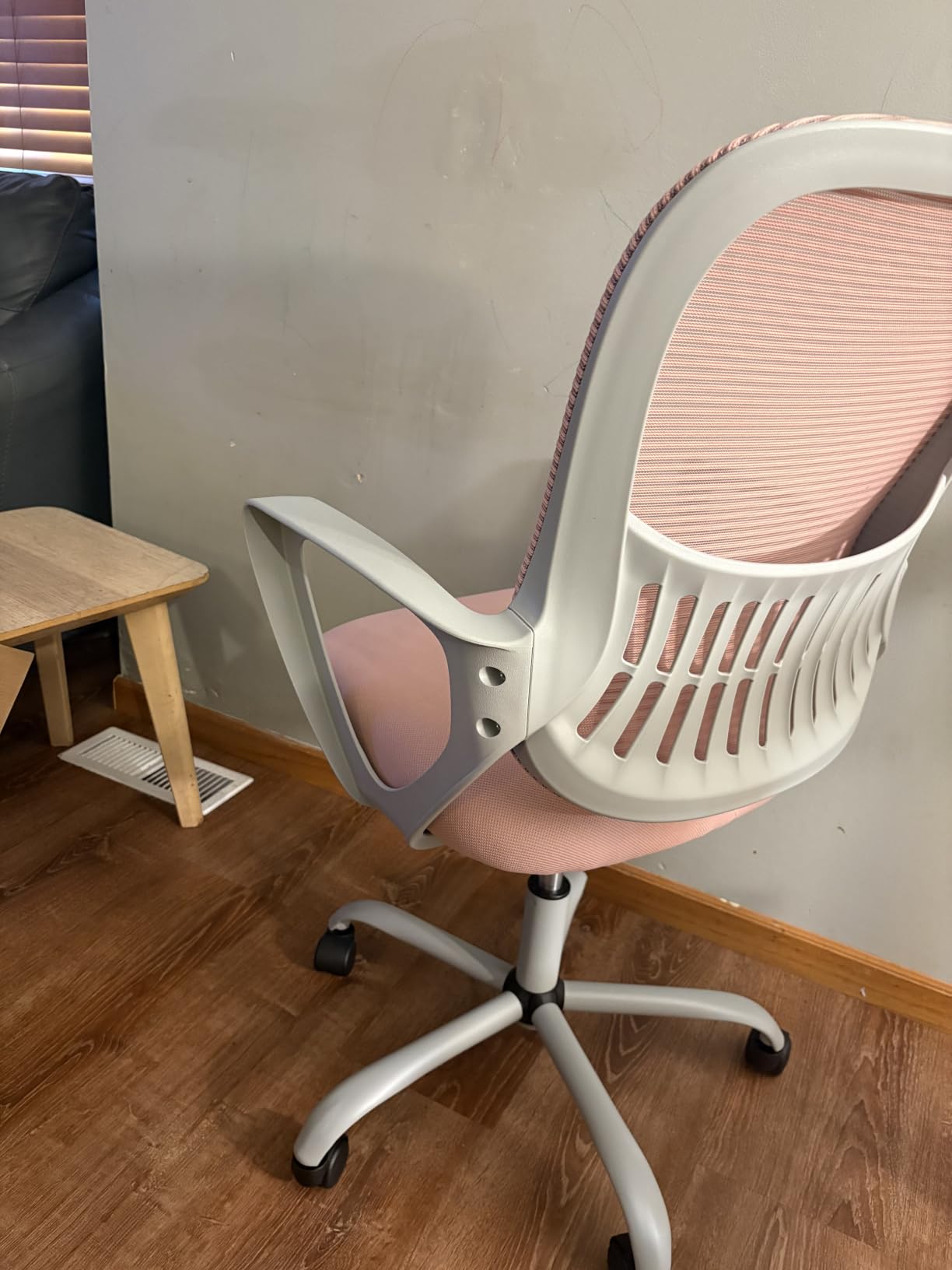 Sweetcrispy Ergonomic Home Office Chair, Computer Desk Chair | Comfy Lumbar Support, Mid-Back Mesh, 360° Swivel, Flip-up Arms Rolling Work, Student Study, Pink customer photo 2