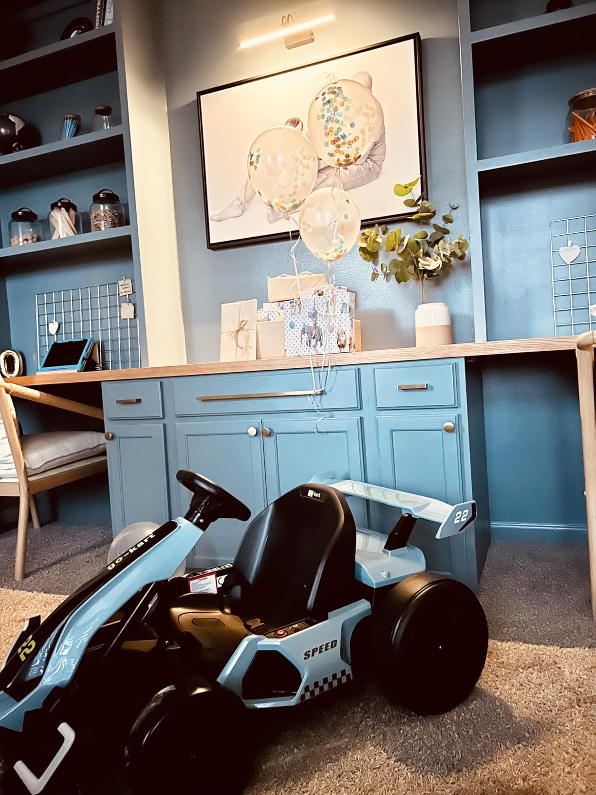 KerryYoo K61 Go Kart Electric Drift Kart with Length Adjustable Seat, 24V Outdoor Ride on Toy with 4 Speed Mode, Crazy Kart for Kids 6-12 Years Old, Fast 300W Motor, 8.5 MPH, Bluetooth - Blue customer photo 2