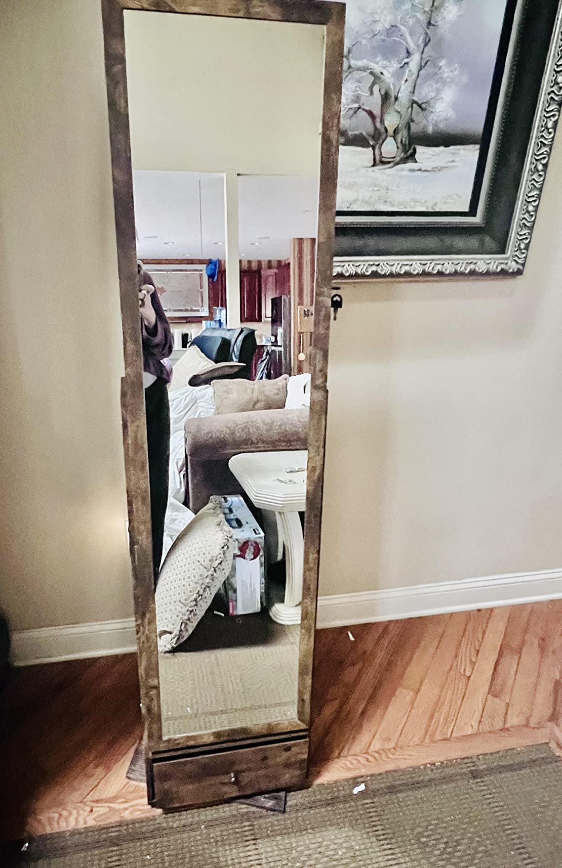 Nicetree 360° Swivel Jewelry Cabinet with Lights, Full Length Mirror, Oak | Standing Mirror Jewelry Cabinet, Lockable Mirror with Storage, Lighted Interior Mirror, Rear Shelves, Flip-over Shelf customer photo 1