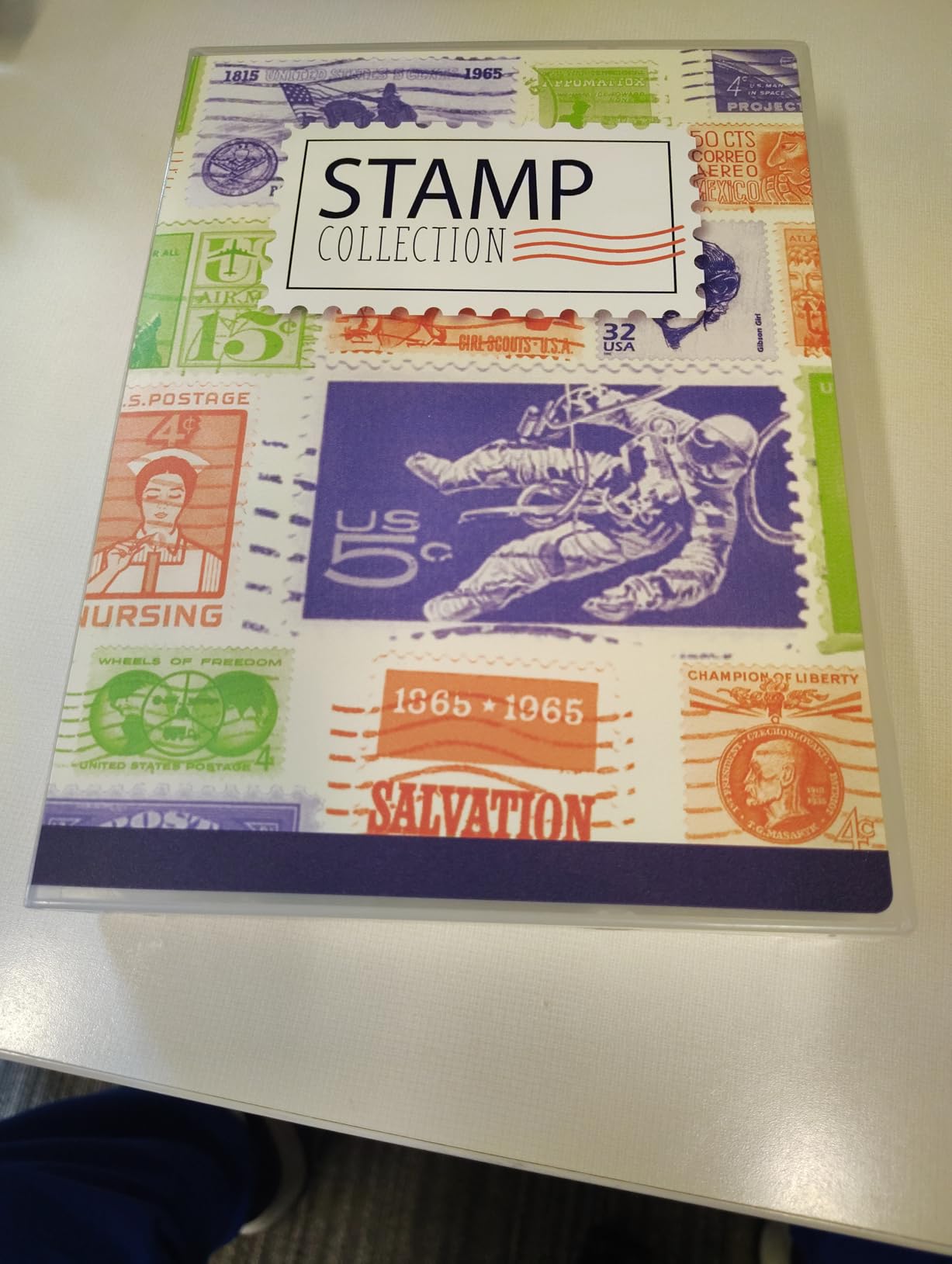 Stamp Collection Album Binder with 10 Archival Safe Pages - Compact 3-Ring Postage Stamp Storage Case with Snap Lock, Holds 150-300 Stamps - Includes 150 Mounting Squares, 1.25