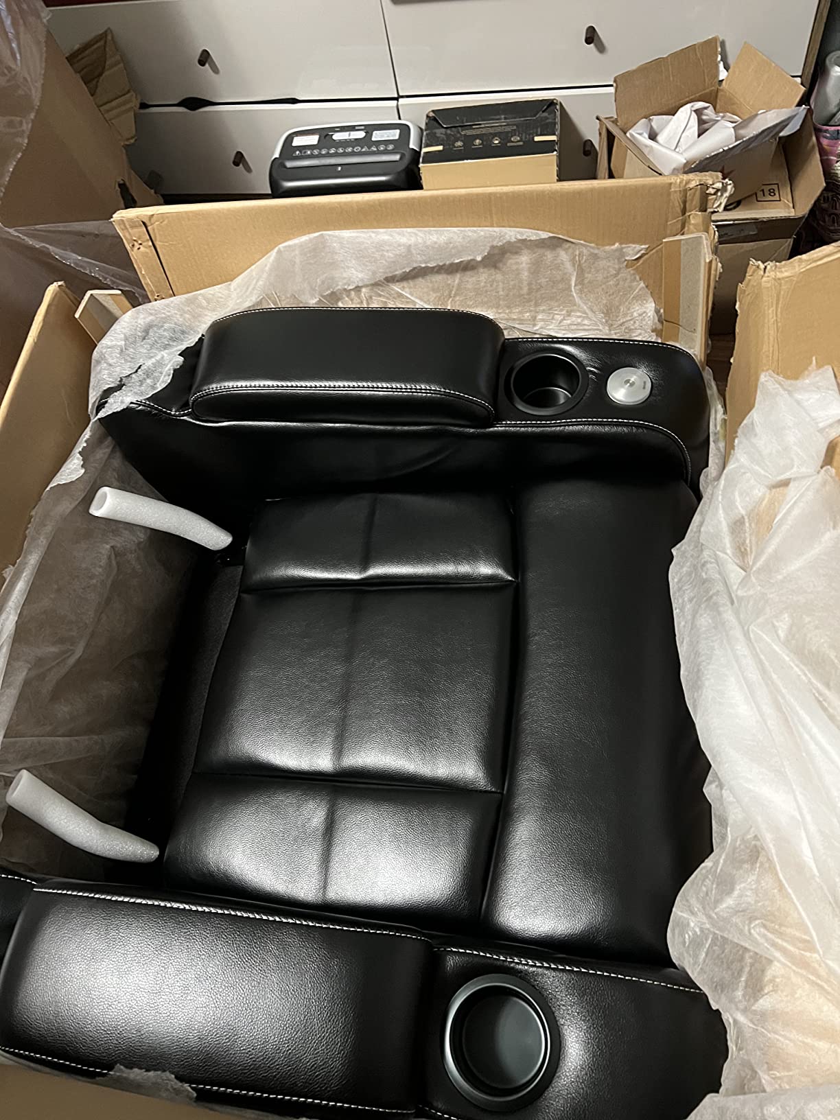 Electric Power Recliner Chair with LED Lights, Home Theater Seating with Swivel Tray Table, Faux Leather Recline Single Sofa Chair for Living Room with Hidden Arm Storage, Cup Holders, Black customer photo 2