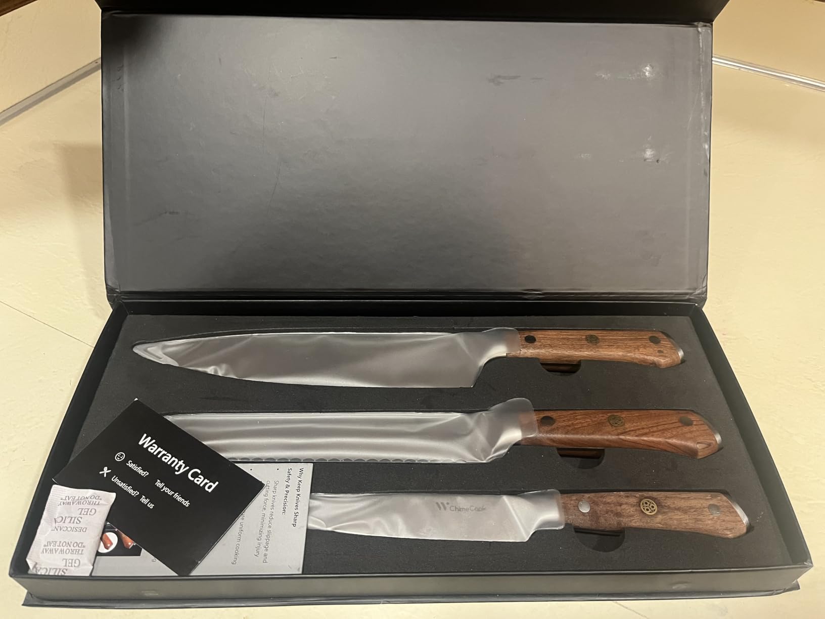 3-Piece Natural Rosewood Handle Kitchen Knife Set w/Bread Knife | Luxury Chef/Bread/Utility Knife Set, razor-sharp 5Cr15MoV steel blades, premium rosewood handles, ergonomic non-slip grip customer photo 1
