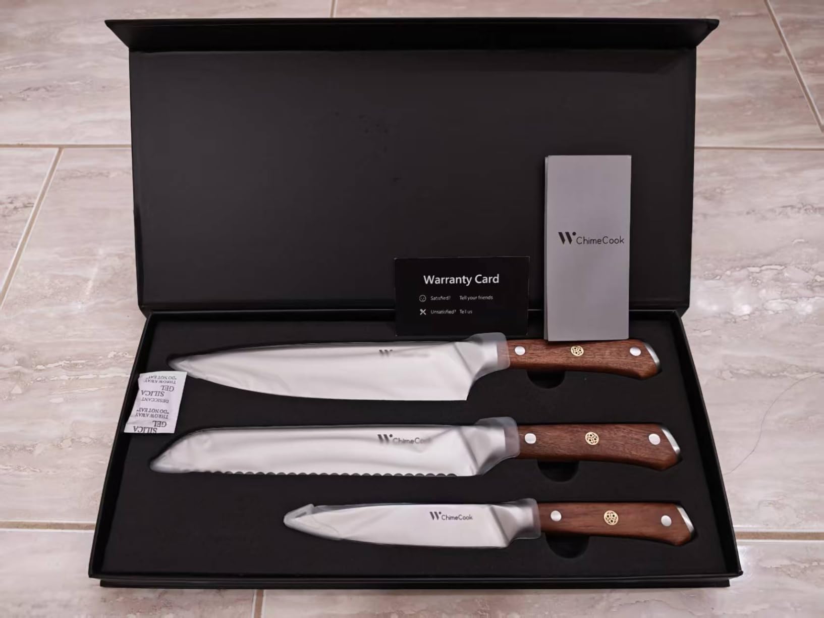 3-Piece Natural Rosewood Handle Kitchen Knife Set w/Bread Knife | Luxury Chef/Bread/Utility Knife Set, razor-sharp 5Cr15MoV steel blades, premium rosewood handles, ergonomic non-slip grip customer photo 2