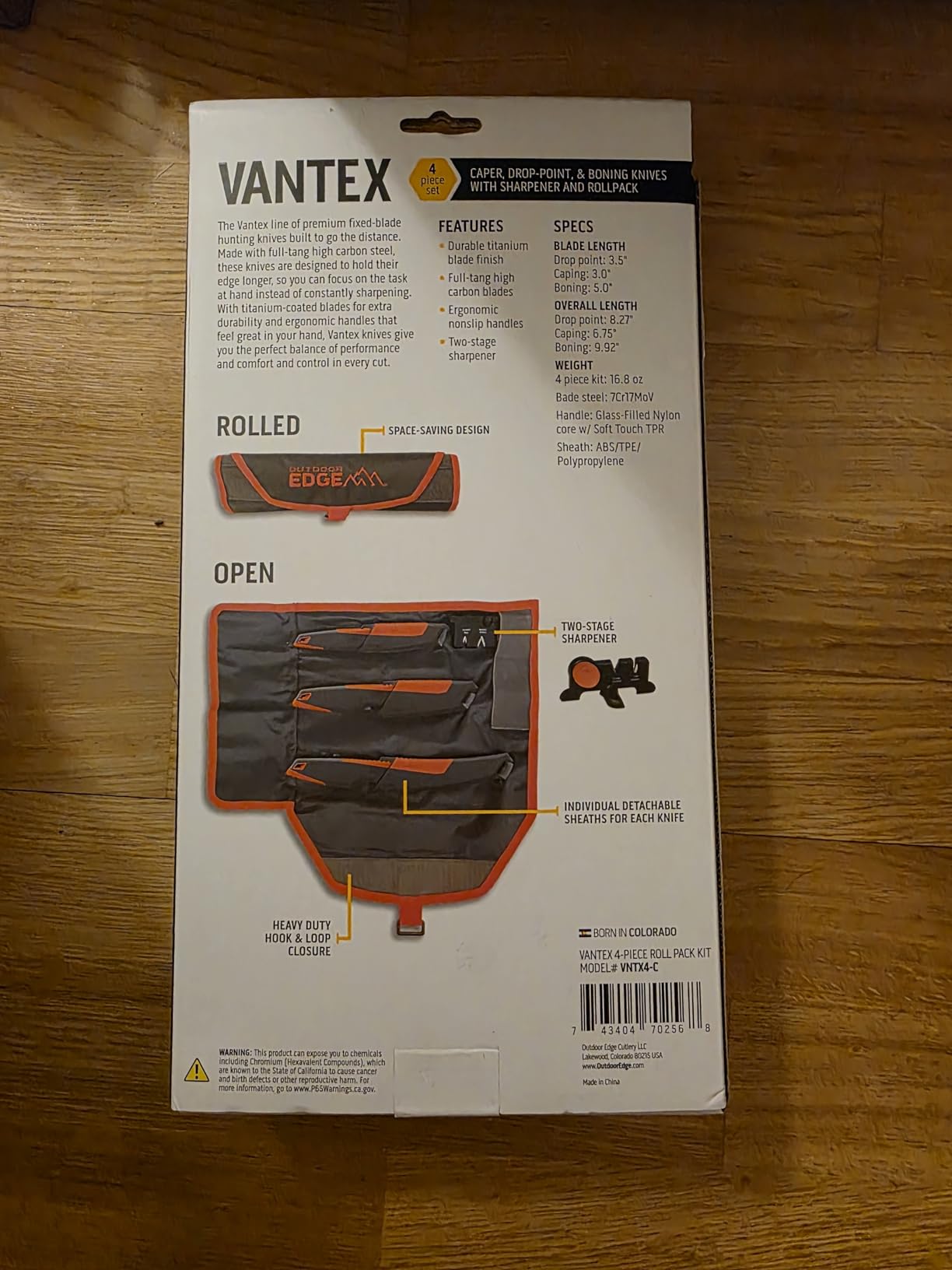 OUTDOOR EDGE VANTEX 4-Piece Roll Pack Hunting Knife Set - Includes Drop-Point, Boning, Caping Knives & Sharpener - Great Elk and Deer Field Dressing Processing Kit for Hunters customer photo 2
