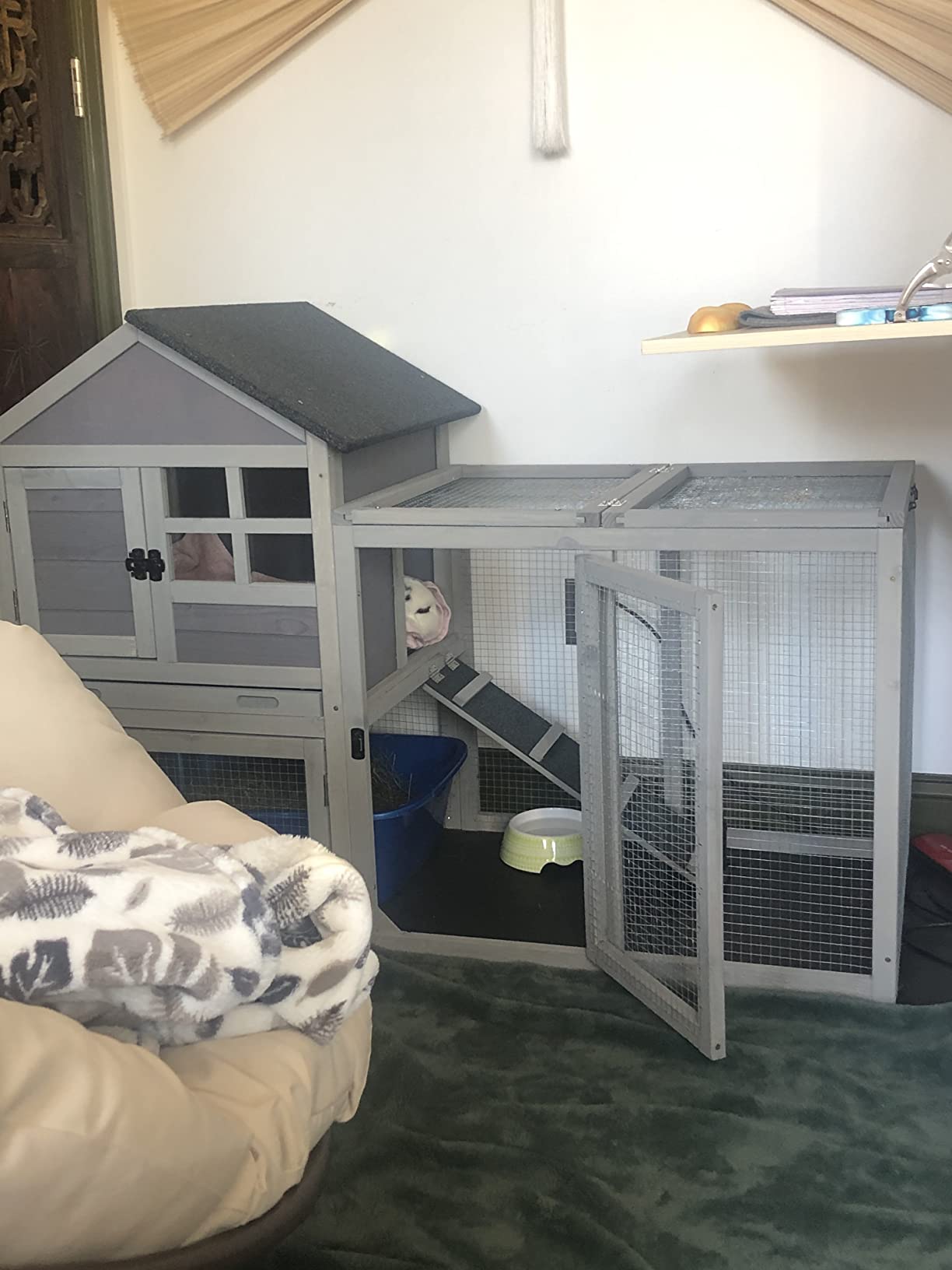 Aivituvin Rabbit Hutch Indoor Bunny Cage Outdoor with Run Chicken Coop Guinea Pig House with Waterproof Asphalt Roof, No Leakage Pull Out Tray (103.2