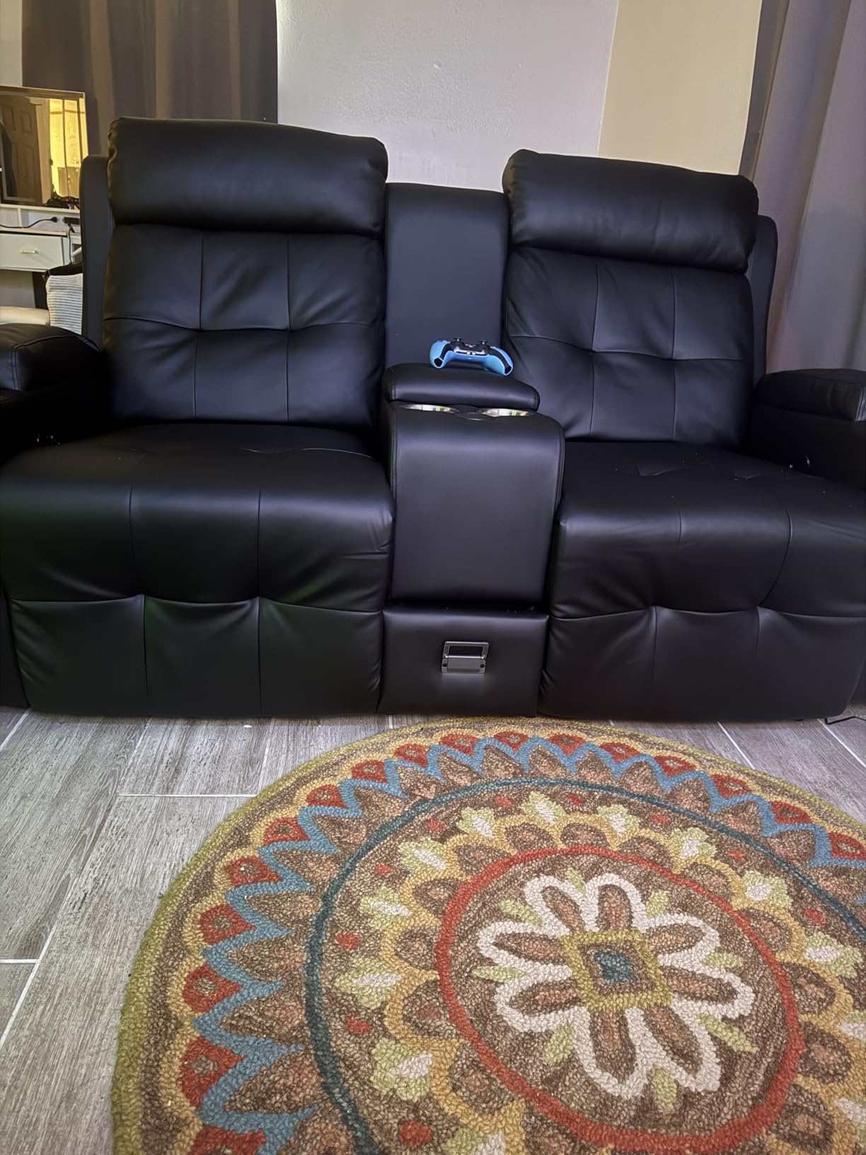 RV Loveseat Recliner Sofa, Home Theater Seating with Console & Massage | Reclining Loveseat with USB, Wall Hugger RV Couch Movie Theater Chairs, RV Furniture with Cup Holders, Drawer for Gaming Room customer photo 1