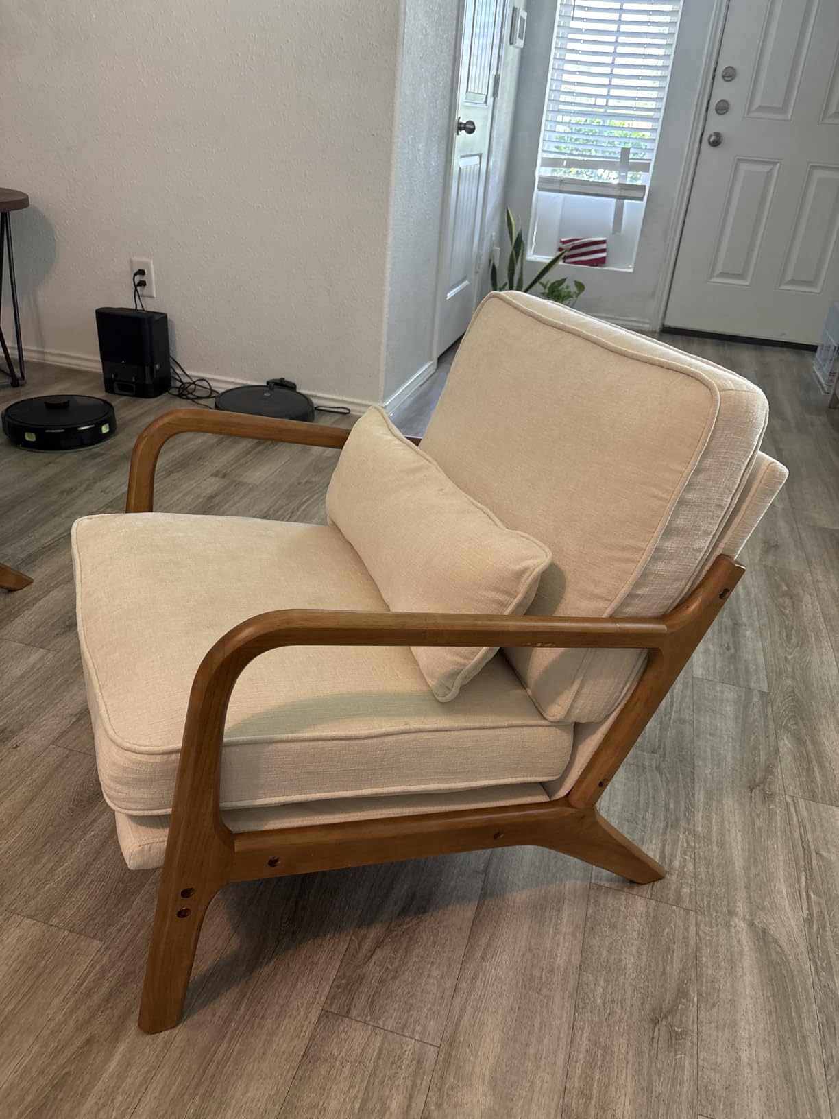VINGLI Chenille Mid-Century Modern Accent Chair Set of 2, Cute Reading Arm Chair with Cushion & Lumbar Pillow & Solid Wood Frame for Lounge, Living Room, Reading Room, Bedroom, Cream customer photo 1