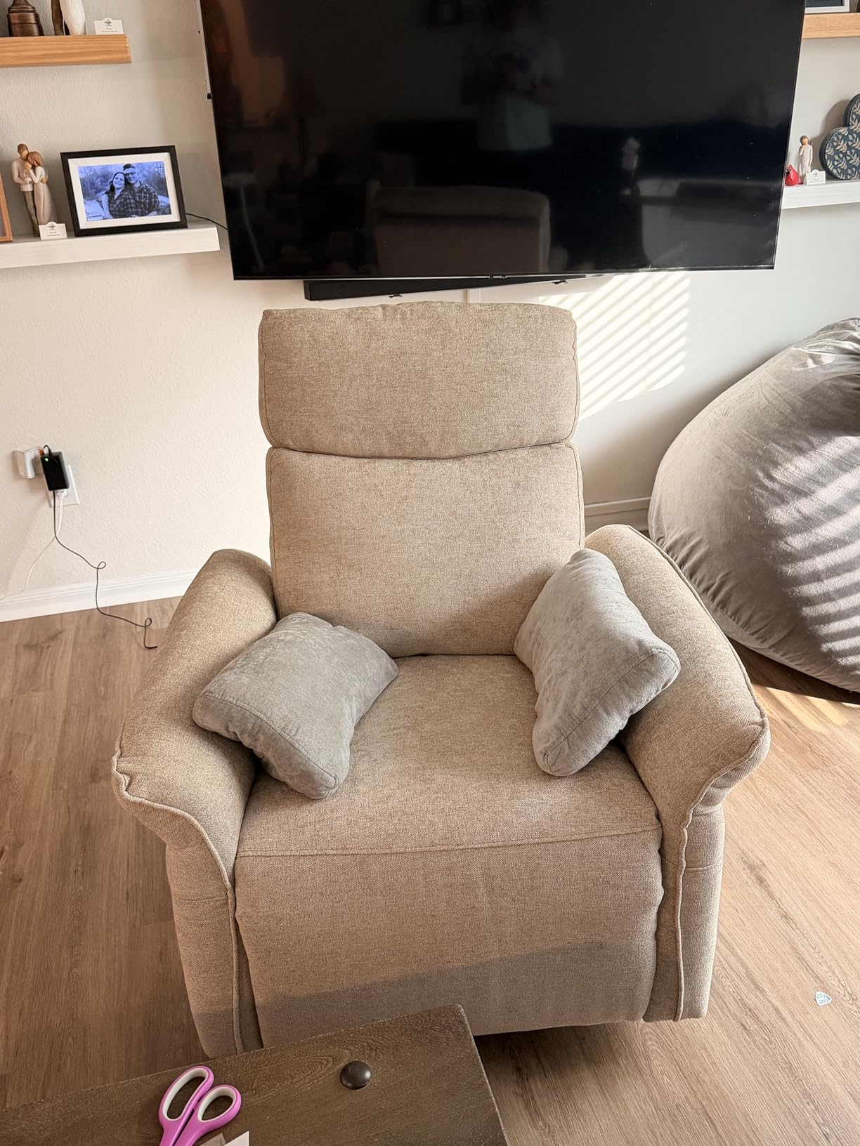 CHITA Power Swivel Glider Nursery Recliner Chair, Triple Motor, Khaki Grey | Electric Nursery Rocking Chair with Adjustable Power Headrest and Lumbar Support, GREENGUARD Gold Certified, Solid Wood Base customer photo 1