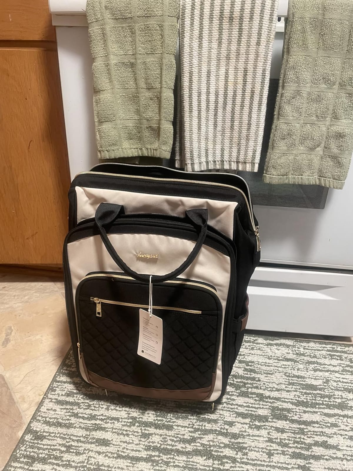 Rolling Backpack for Women, Travel Backpack with Wheels, Dual-Opening Wheeled Laptop Backpack, Stylish Rolling Laptop Bag, Overnight Underseat Carry on Luggage for College Business Work, Beige Brown customer photo 2
