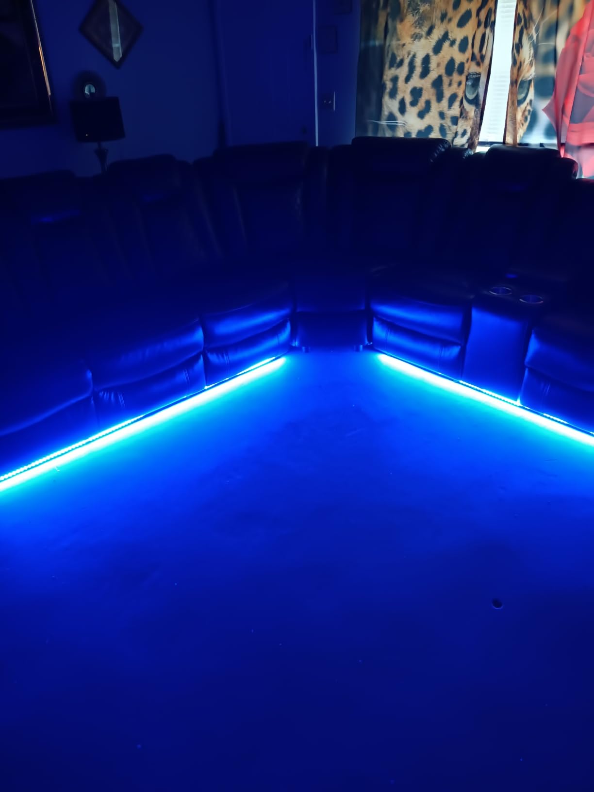 A Ainehome Power Recliner Sectional Sofa Set with LED Light, Leather Reclining Sectional Couches Corner Sectional Sofa Set with 2 Recliner Seats for Living Room with Cup Holder, Storage Console, Black customer photo 1