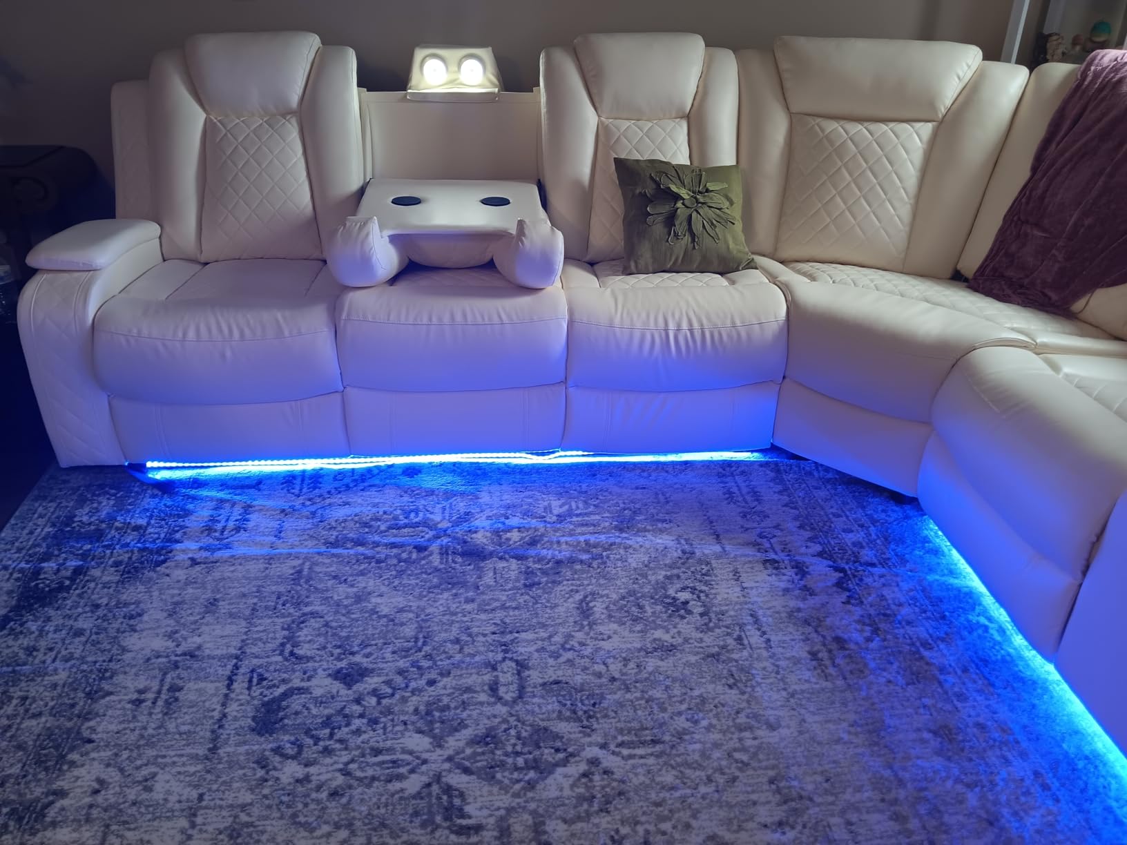 A Ainehome Power Recliner Sectional Sofa Set with LED Light, Leather Reclining Sectional Couches Corner Sectional Sofa Set with 2 Recliner Seats for Living Room with Cup Holder, Storage Console, Black customer photo 2