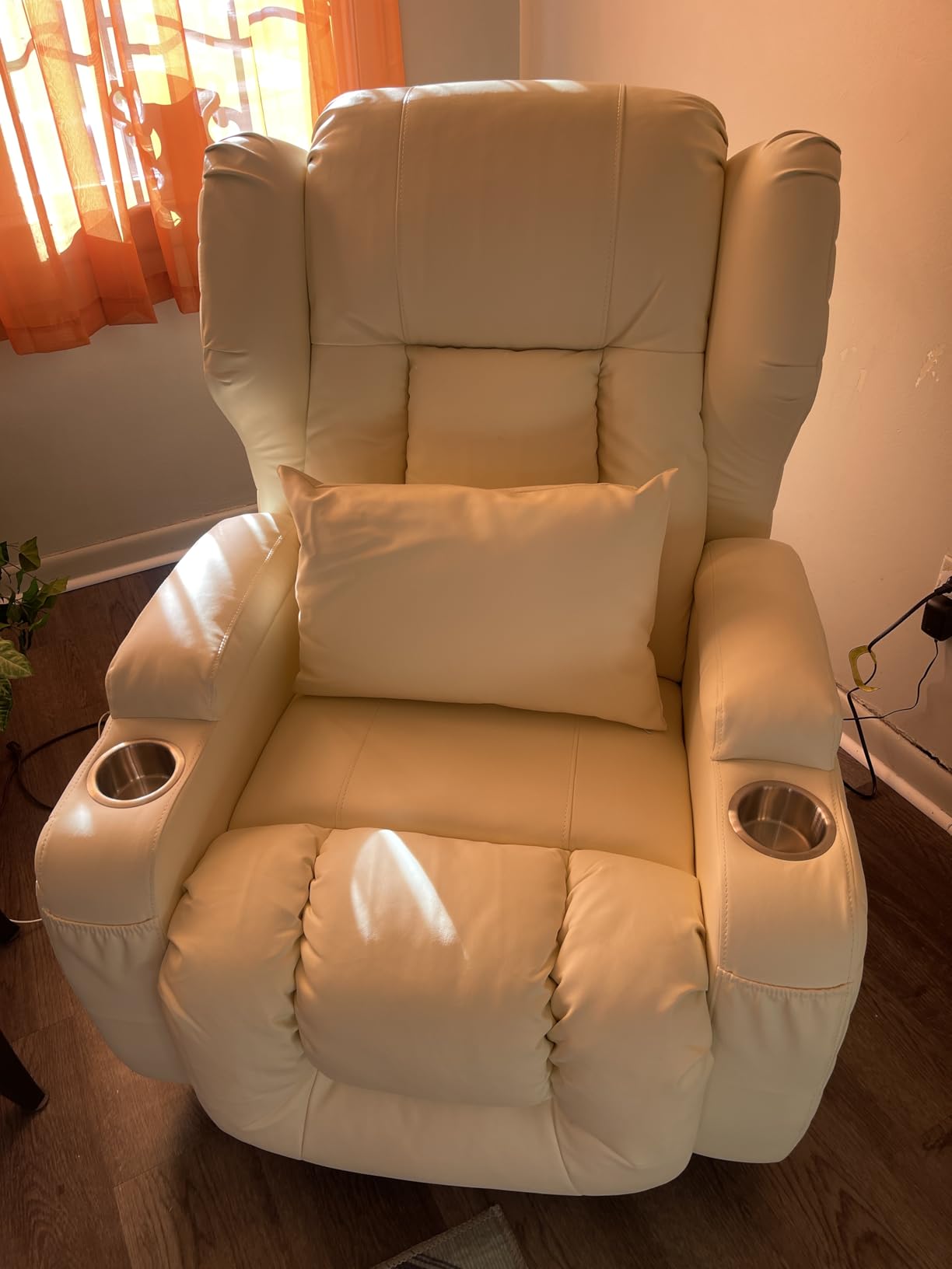 DRMBOOK Power Recliner Chair, Wall Hugger Reclining Sofa | Massage & Heat, Electric Overstuffed Theater Seating with LED/USB Port/Cup Holders for Living Room, Faux Leather Black customer photo 1