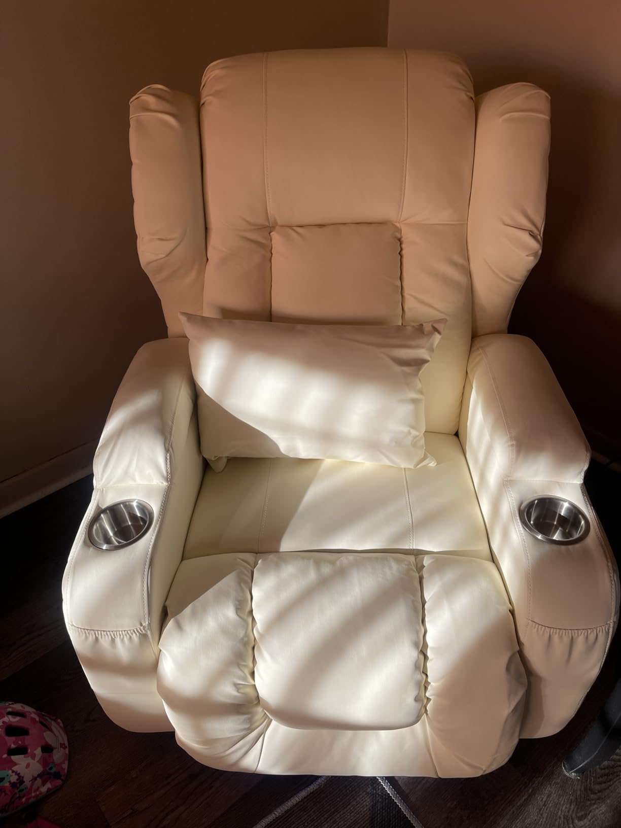 DRMBOOK Power Recliner Chair, Wall Hugger Reclining Sofa | Massage & Heat, Electric Overstuffed Theater Seating with LED/USB Port/Cup Holders for Living Room, Faux Leather Black customer photo 2