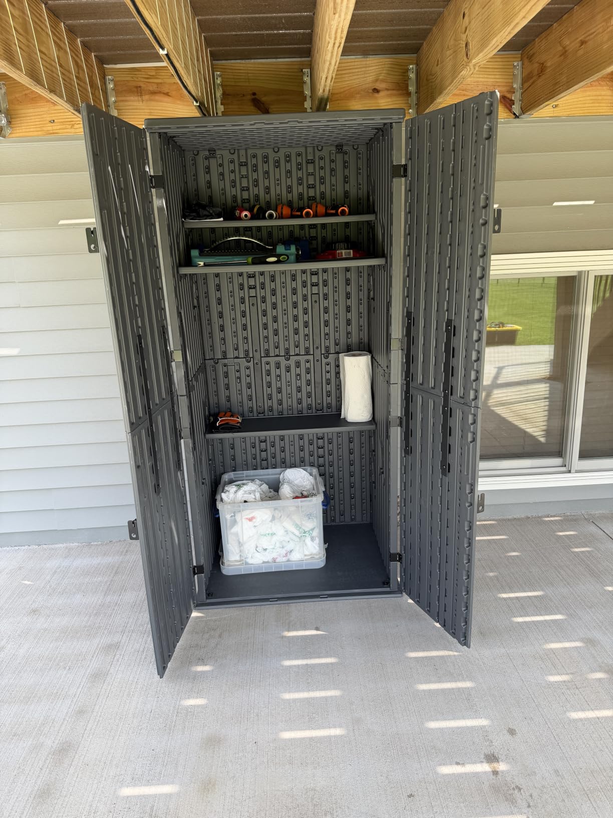 EHHLY Heavy Duty Tall Storage Cabinet Outdoor Weatherproof, 28 Cuft Garage Storage Cabinet with 4 Adjustable Shelves, Lockable Kitchen Pantry Closer Organizer, 31Wx23Lx66H, Sage Grey customer photo 2