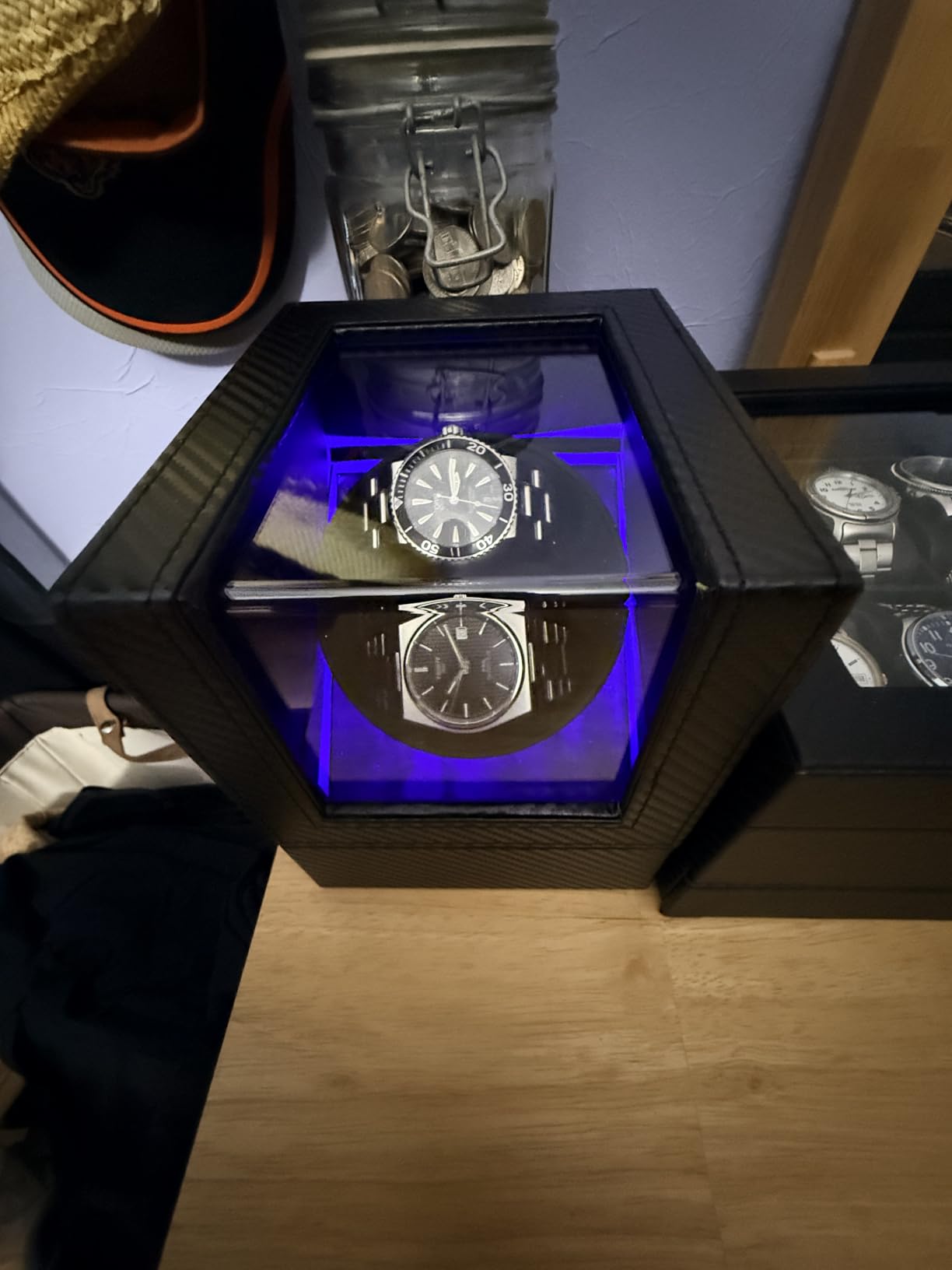 BEWISHOME Watch Winder for Automatic Watches, Double Watch Widner with Led Light 4 Modes, Automatic Watch Winder Box Watch Spinner with Japanese Quiet Motor Type-C Adapter or Battery Powered, SYQ02C customer photo 1
