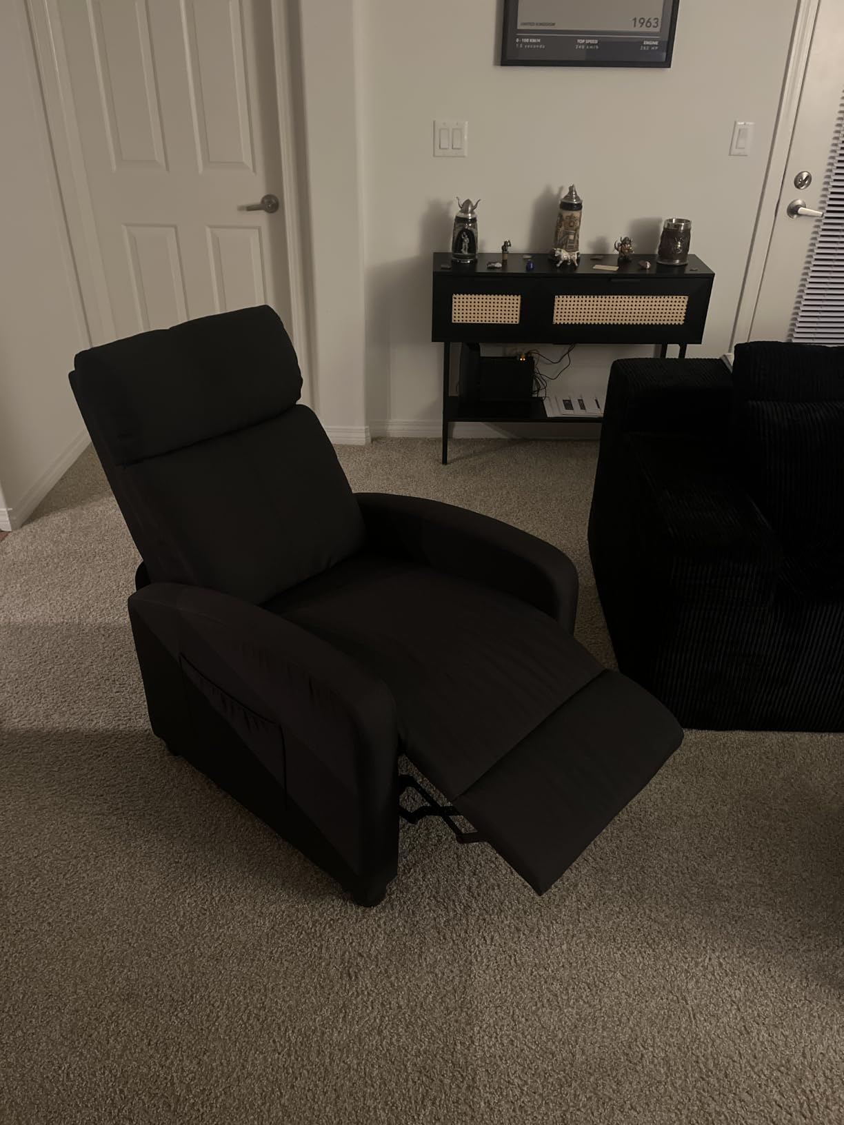 Recliner Chair for Living Room, Modern Adjustable Home Theater Seating Single Sofa Manual Push Back Armchair with Soft Linen Upholstery & High Backrest for Small Spaces, Linen-Gray customer photo 2