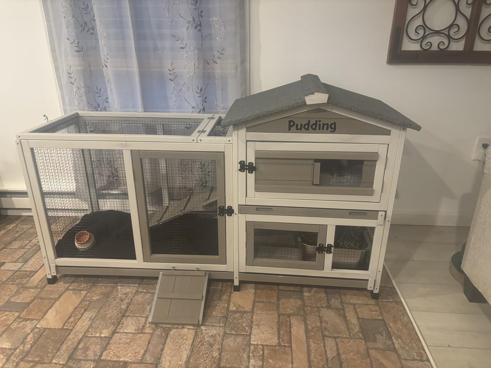 PetsCosset Double Rabbit Hutch Outdoor Indoor Large Bunny Cage with Dual Side Runs, 2-Story Wooden Hutch with 4 Leak Proof Trays, 8 Wheels, Waterproof Roof, Ramp, for Small to Medium Animals customer photo 2