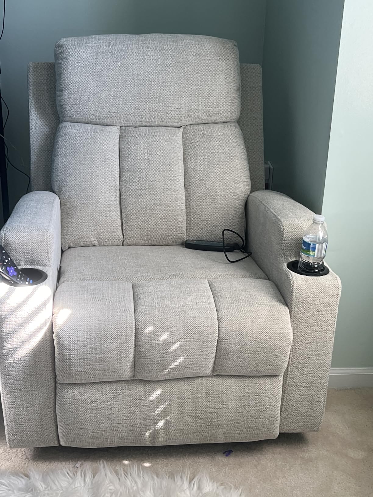 CANMOV Manual Recliner Chair with Massage and Heat, Soft Fabric Recliner Chair with Overstuffed Arm and Back, Manual Reclining Single Sofa with 2 Cup Holders, Side Pocket for Living Room, Dark Grey customer photo 2