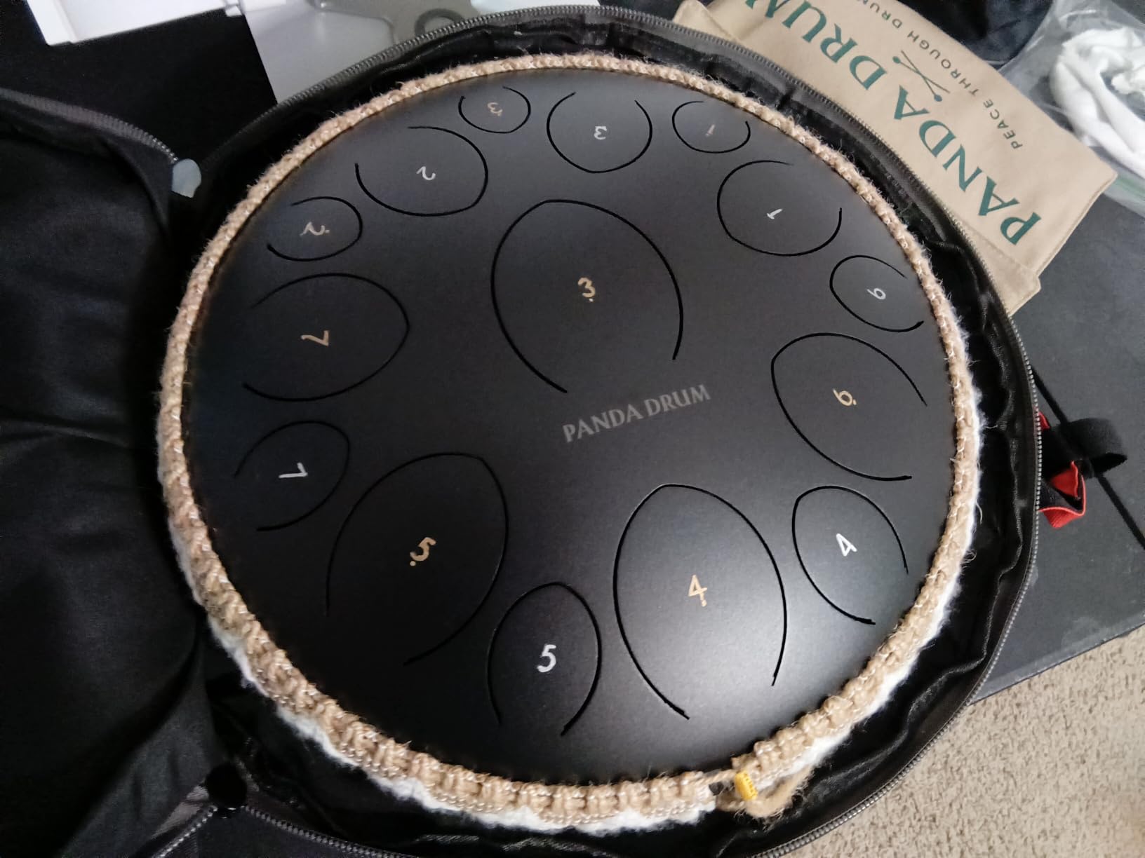 Pro (Sandstone) | Steel Tongue Handpan with Music Book, Mallets, Carrying Bag & Finger Picks | 15 inch, 432 Hz | Rain Drum for Inside, Outside | Calming Musical Instrument for Adults, Kids customer photo 1