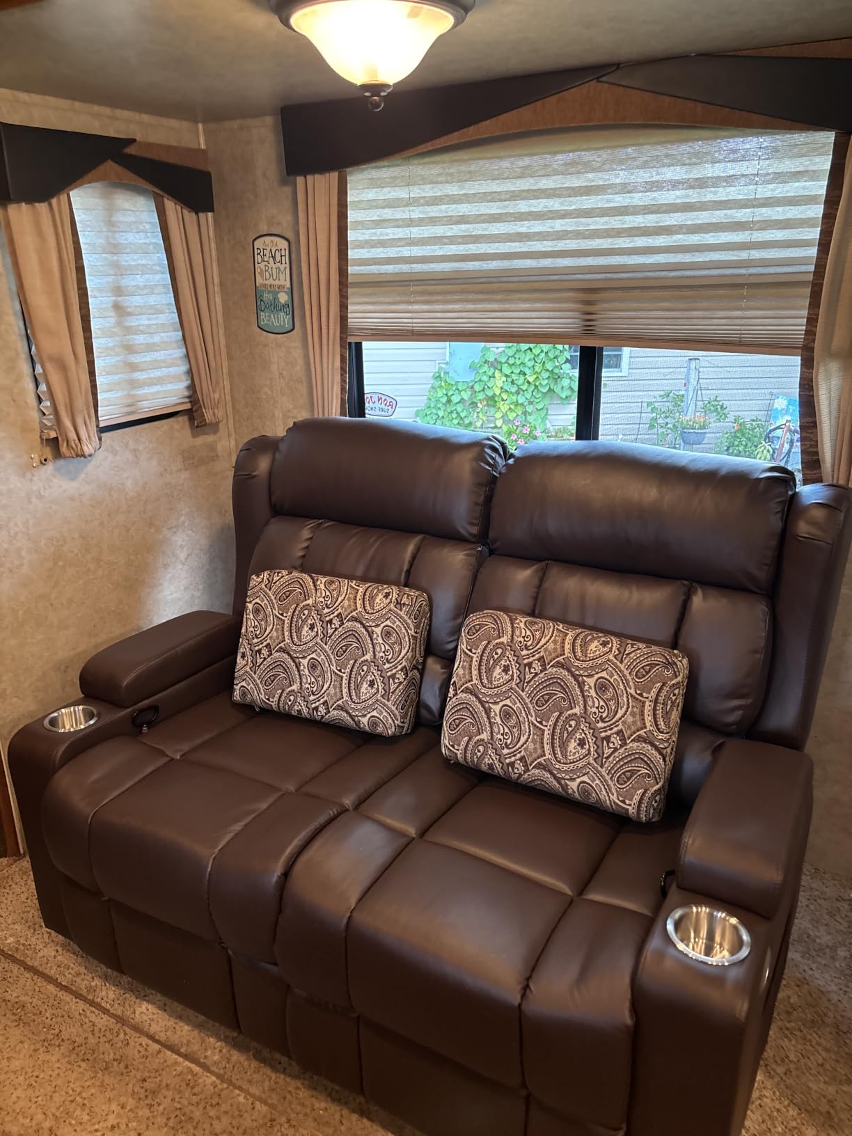 RV Loveseat Recliner Sofa, Wall Hugger Reclining Loveseat RV Couch with USB Ports, Cup Holders, Pockets, 150° Adjustable RV Furniture Velvet Fabric Recliners for Travel & Home Theater Seating customer photo 2