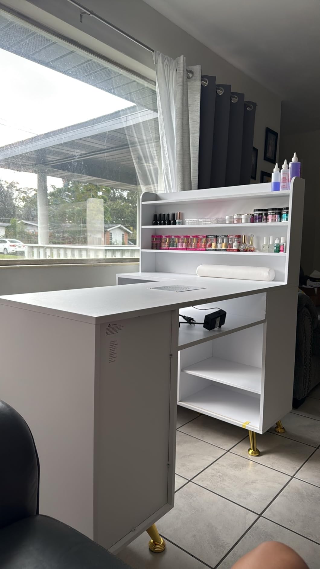 OmySalon L Shaped Manicure Table with Dust Collector, 52