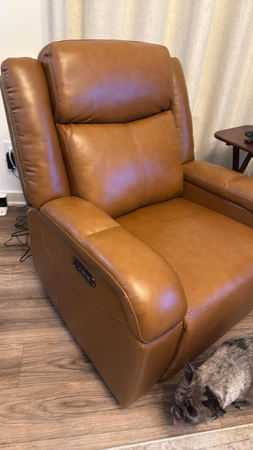 Watson & Whitely Oversized Genuine Leather Power Recliner Chair, Dark Brown | Wall Hugger Recliner for Big and Tall, Power Headrest, Charging Ports, Extra-Large Reclining Sofa for Living Rooms customer photo 1